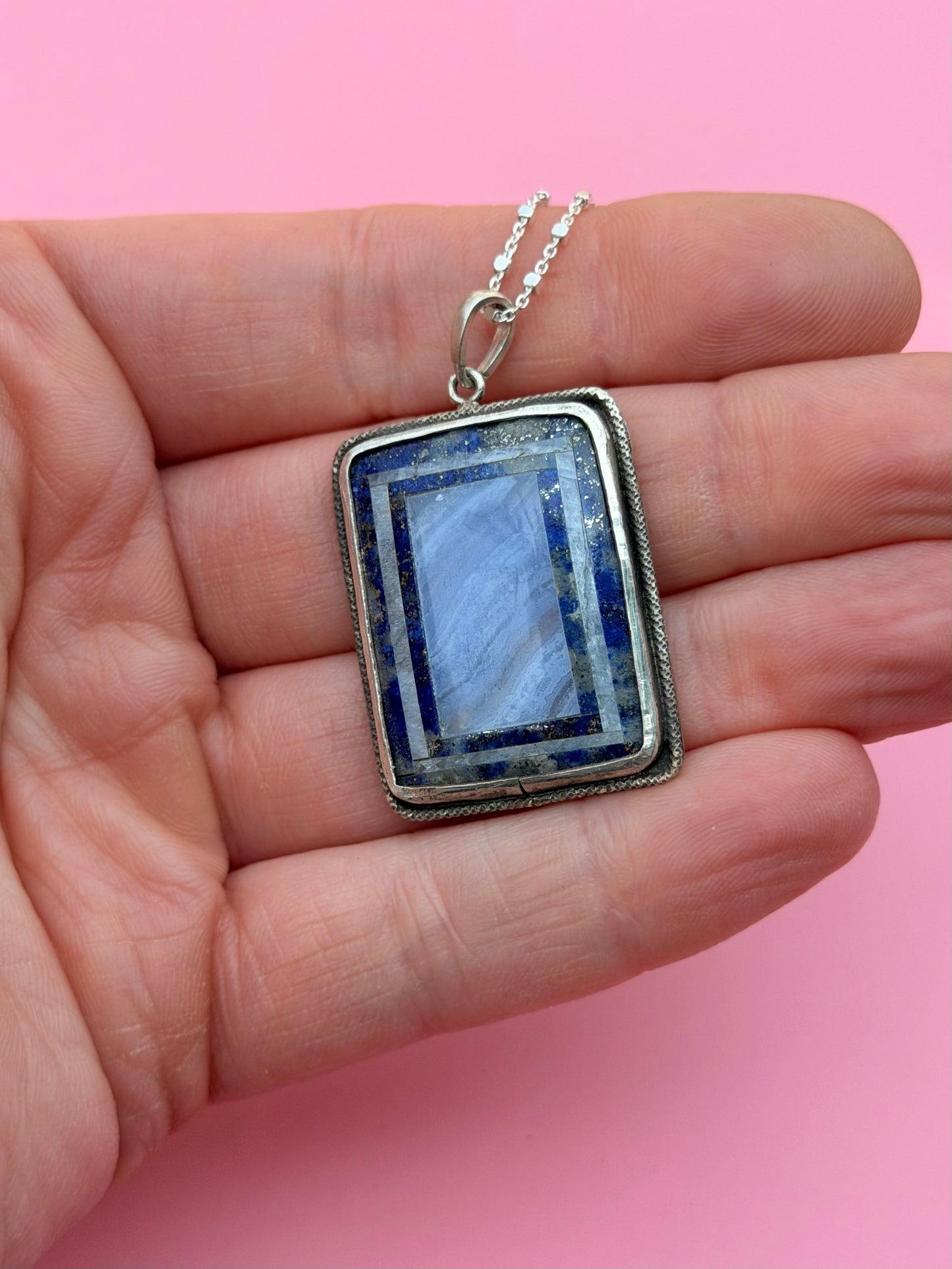 Blue Lace Agate & Lapis Intarsia Necklace