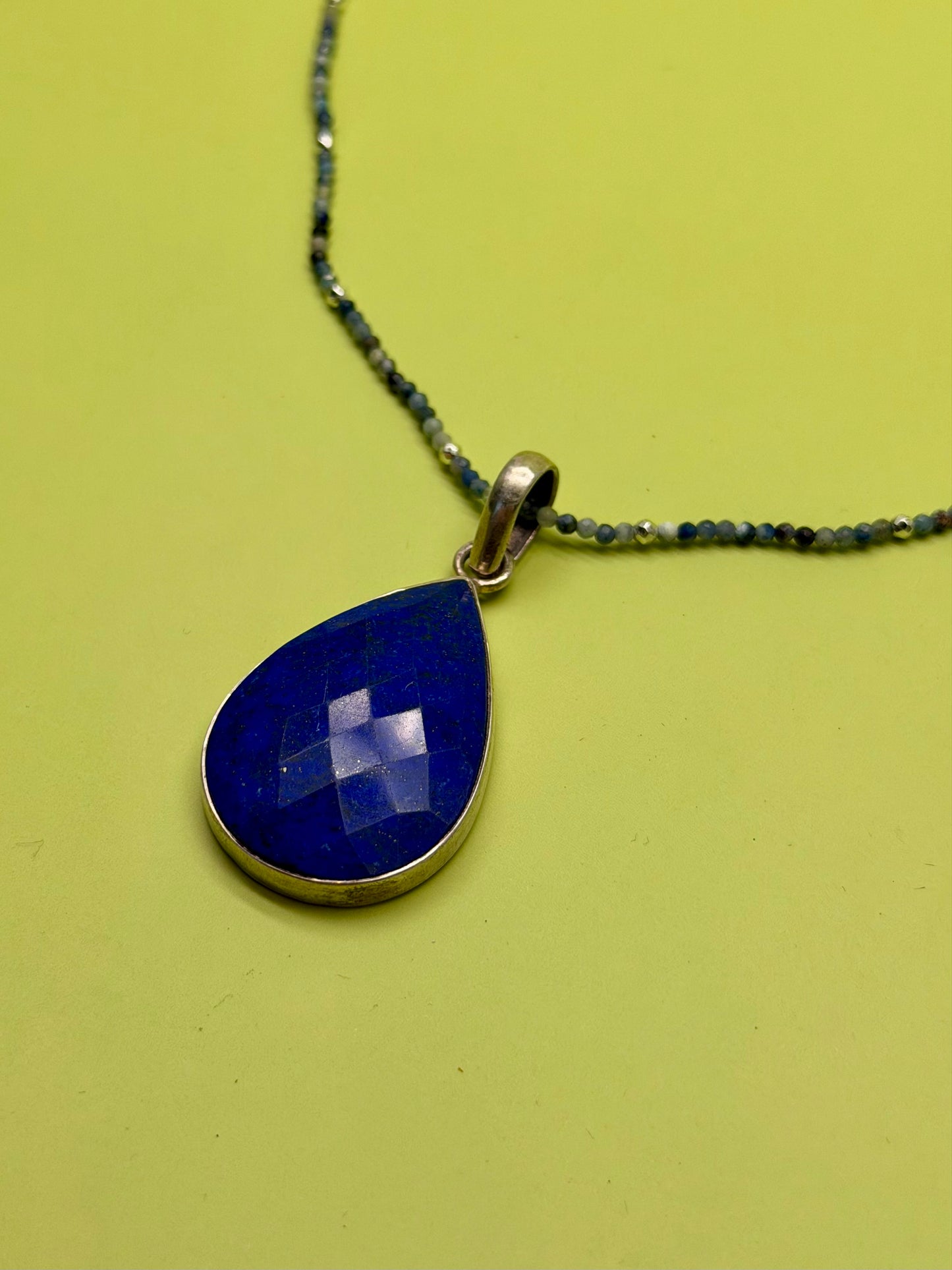 Vintage Lapis Pendant On Faceted Lapis Strand