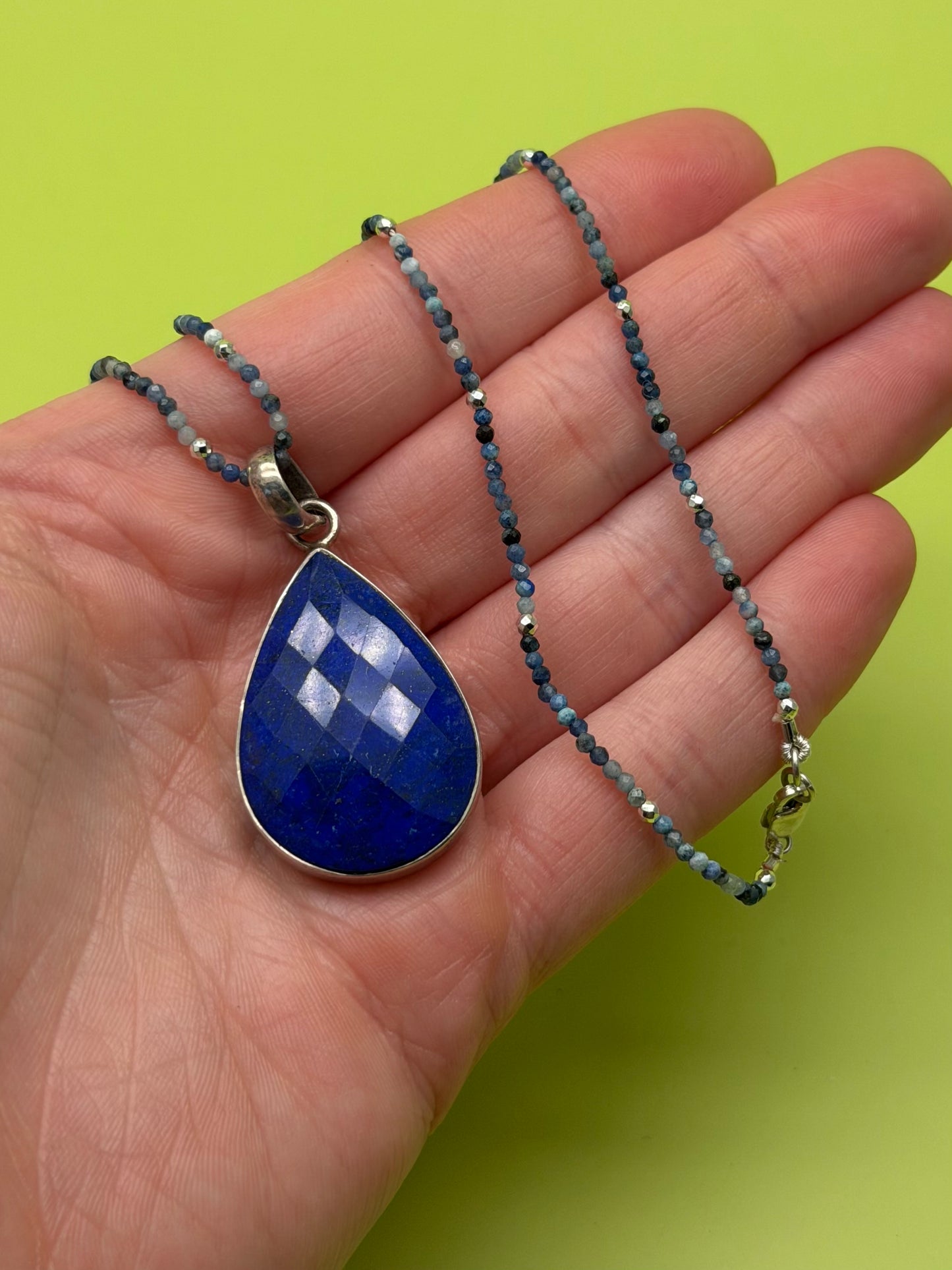 Vintage Lapis Pendant On Faceted Lapis Strand