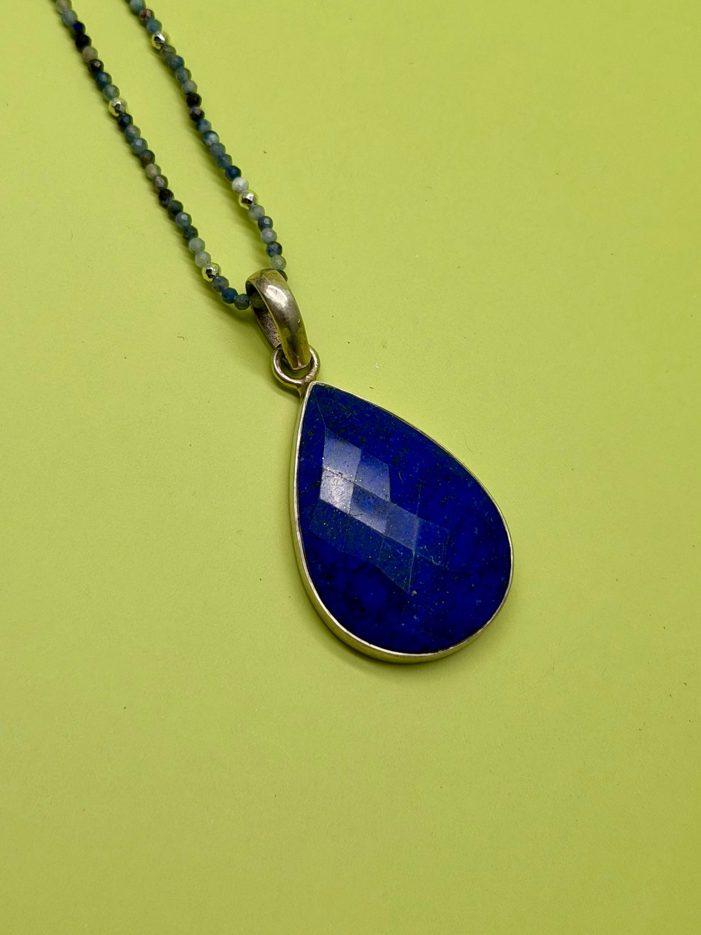Vintage Lapis Pendant On Faceted Lapis Strand