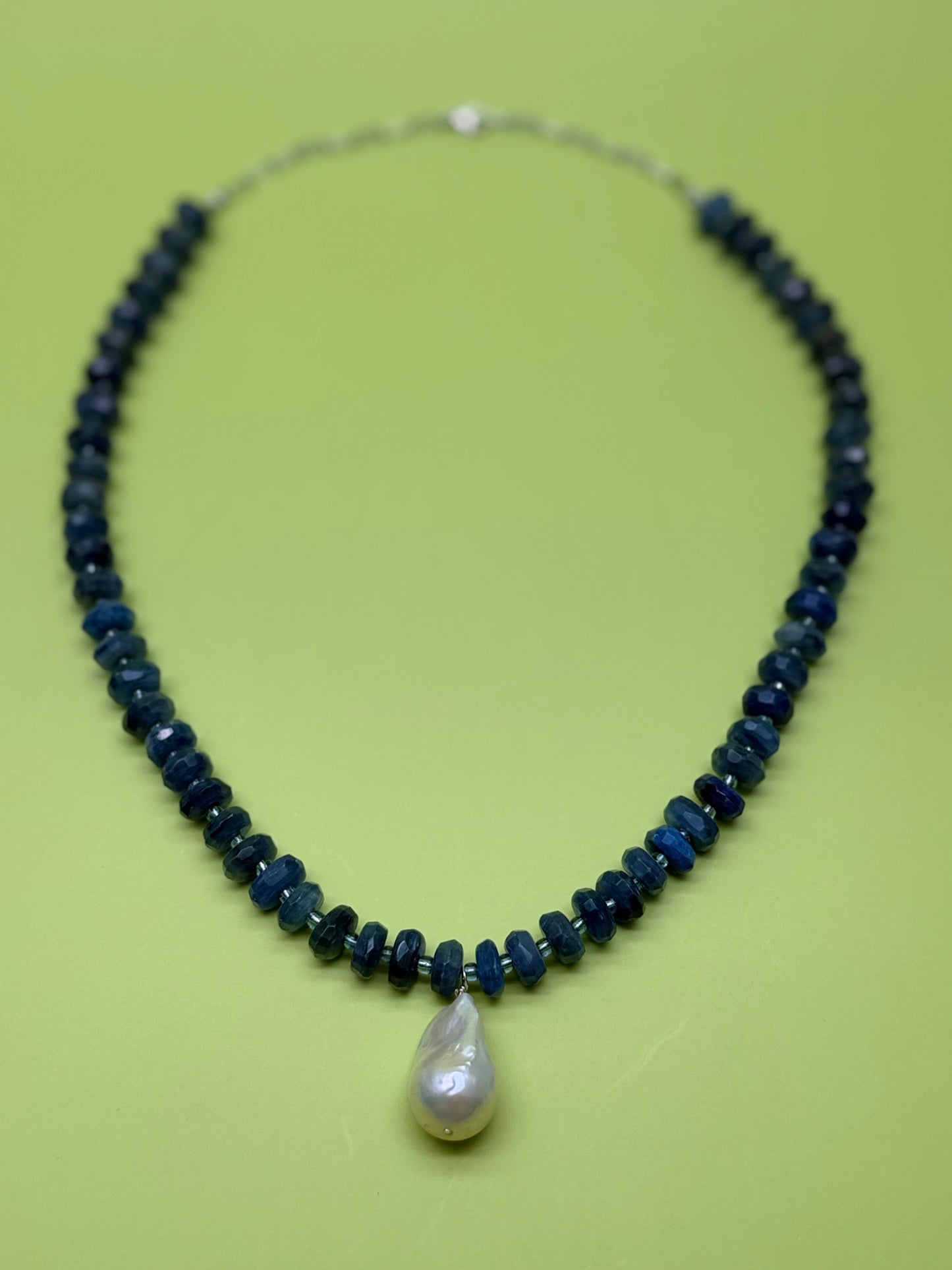 Faceted Blue Kyanite & Baroque Pearl Necklace