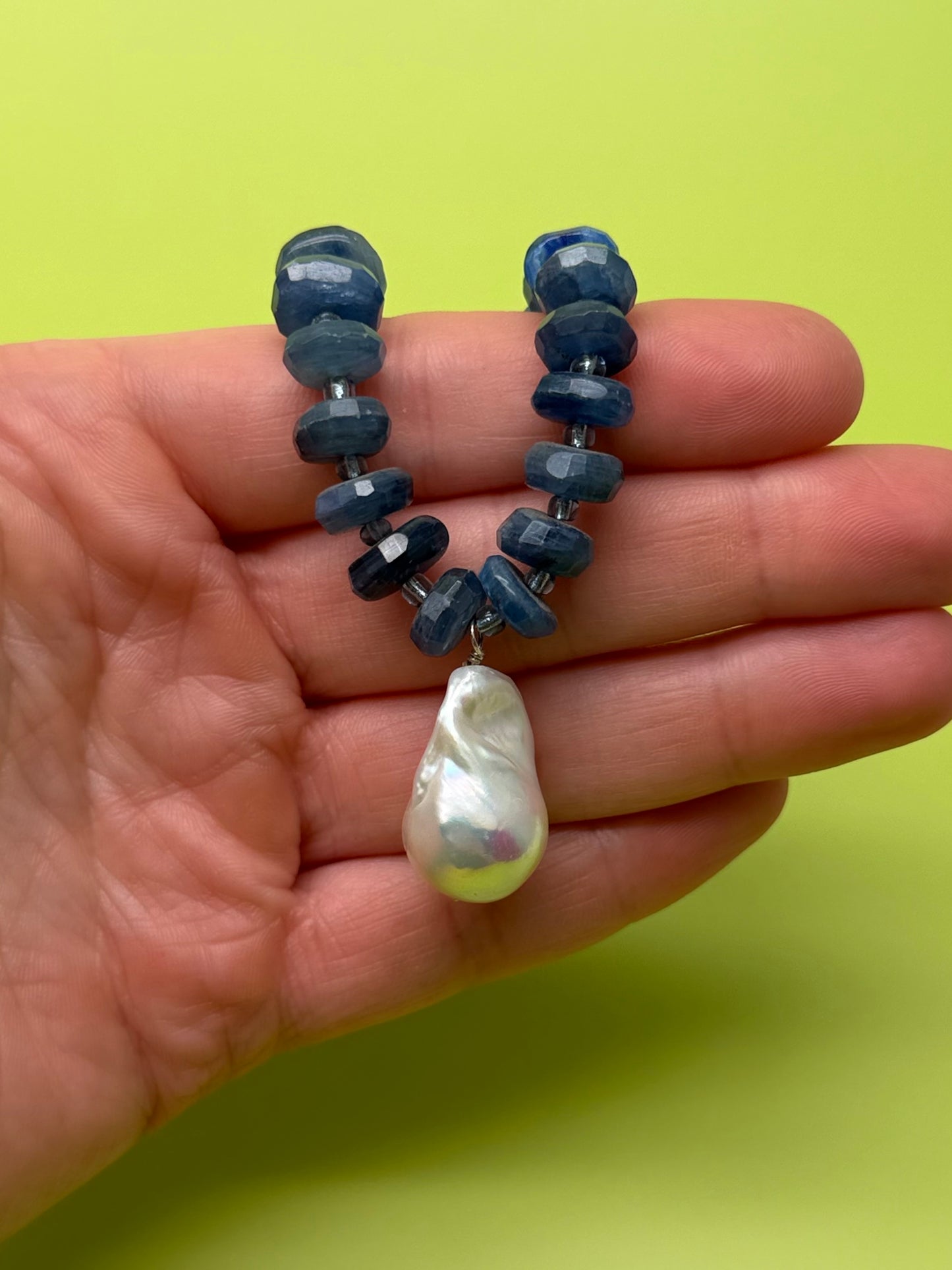Faceted Blue Kyanite & Baroque Pearl Necklace