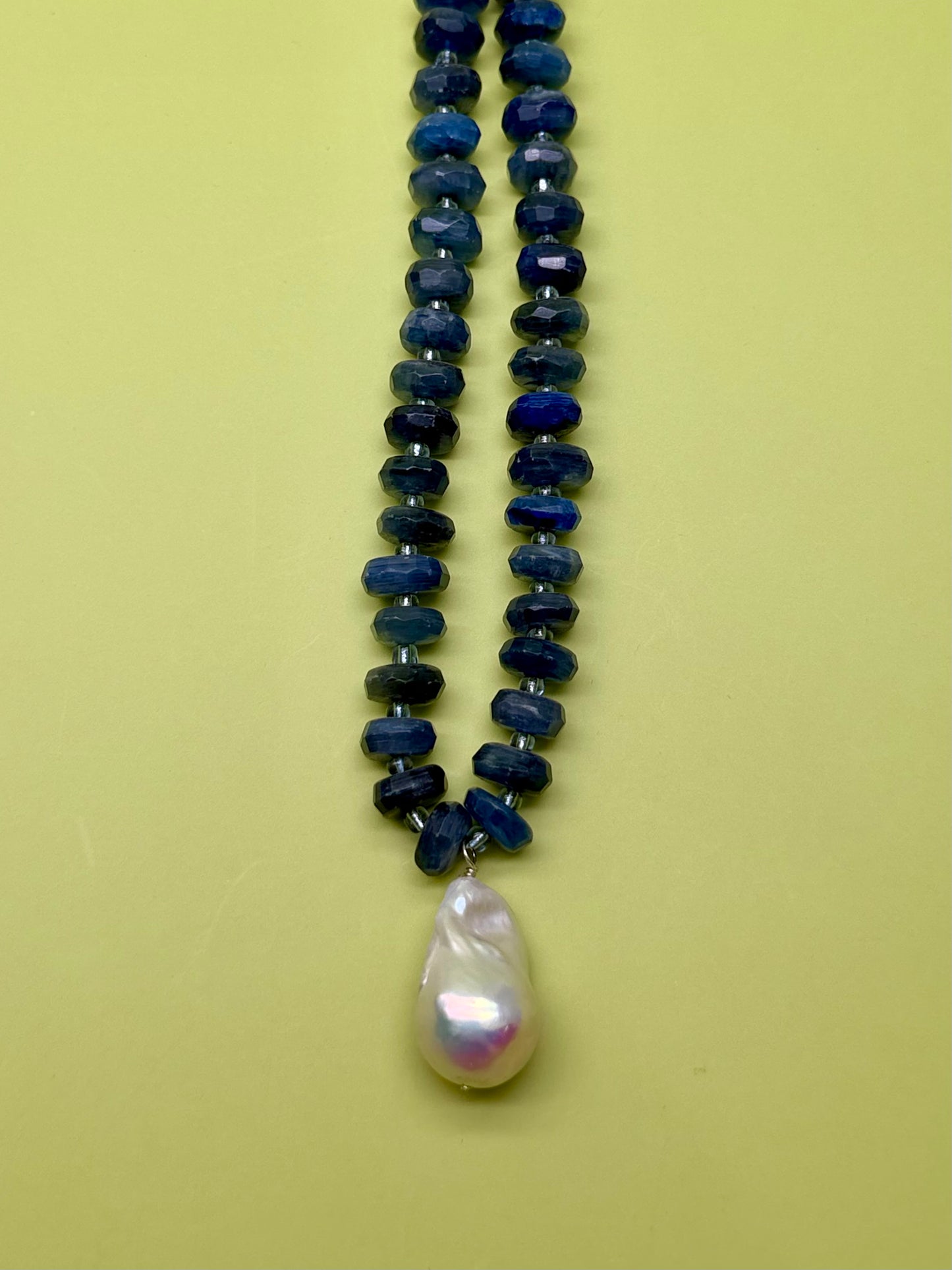 Faceted Blue Kyanite & Baroque Pearl Necklace