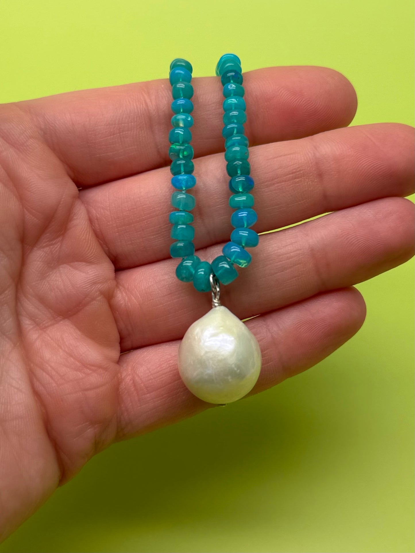 Paraiiba Blue Opal & Baroque Pearl Necklace