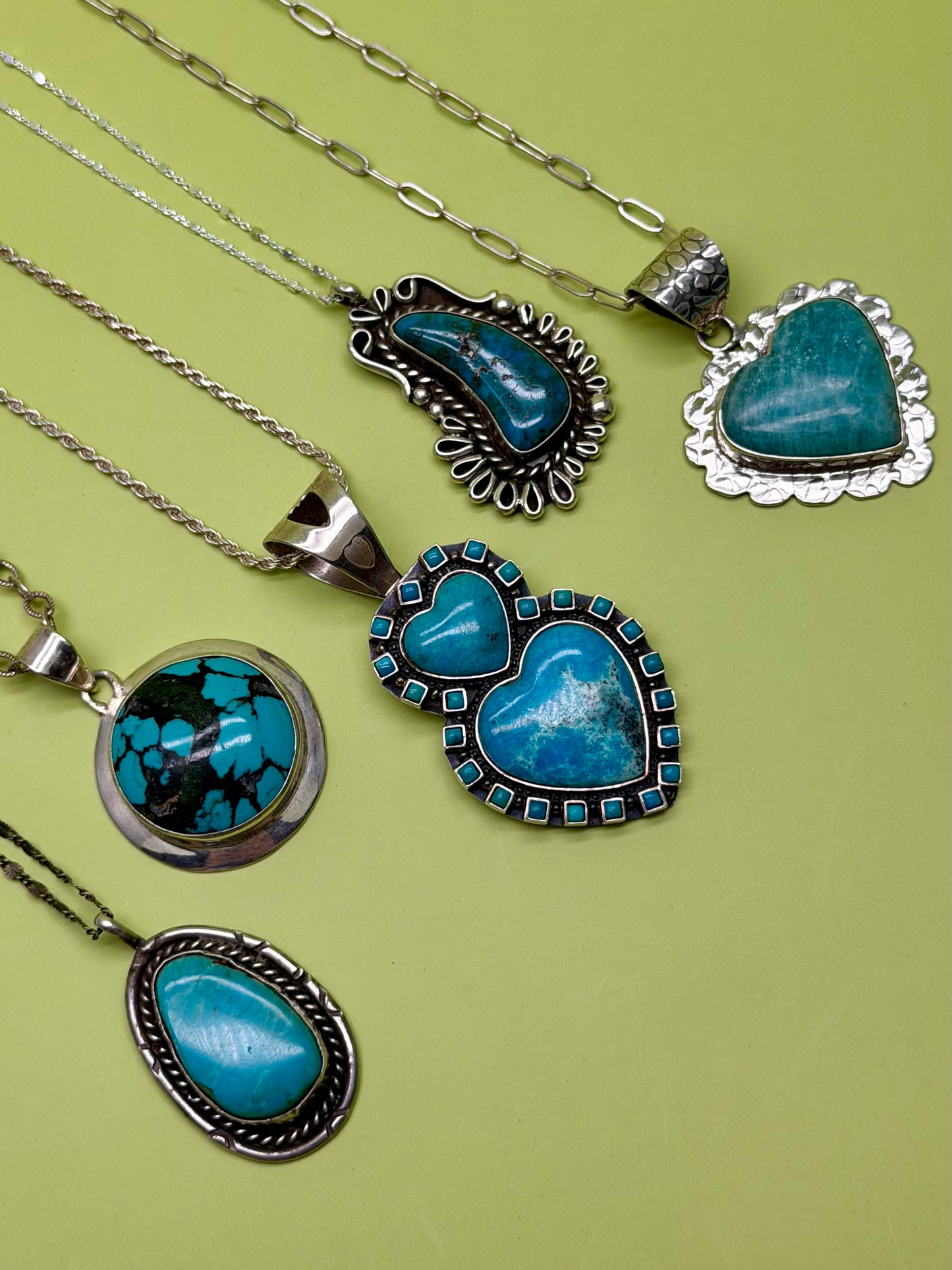 Sterling Silver Patterned Amazonite Heart Necklace