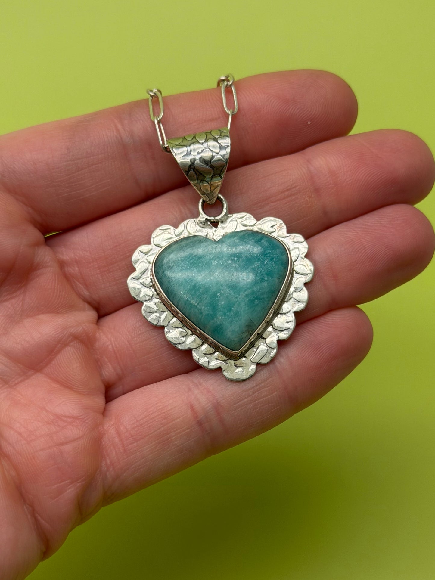 Sterling Silver Patterned Amazonite Heart Necklace