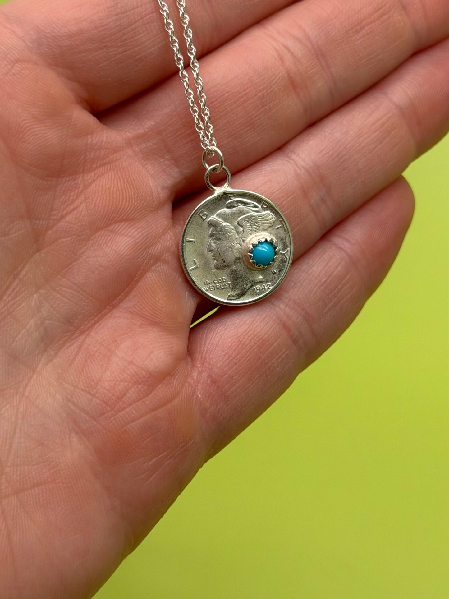 Turquoise Mercury Dime Necklace
