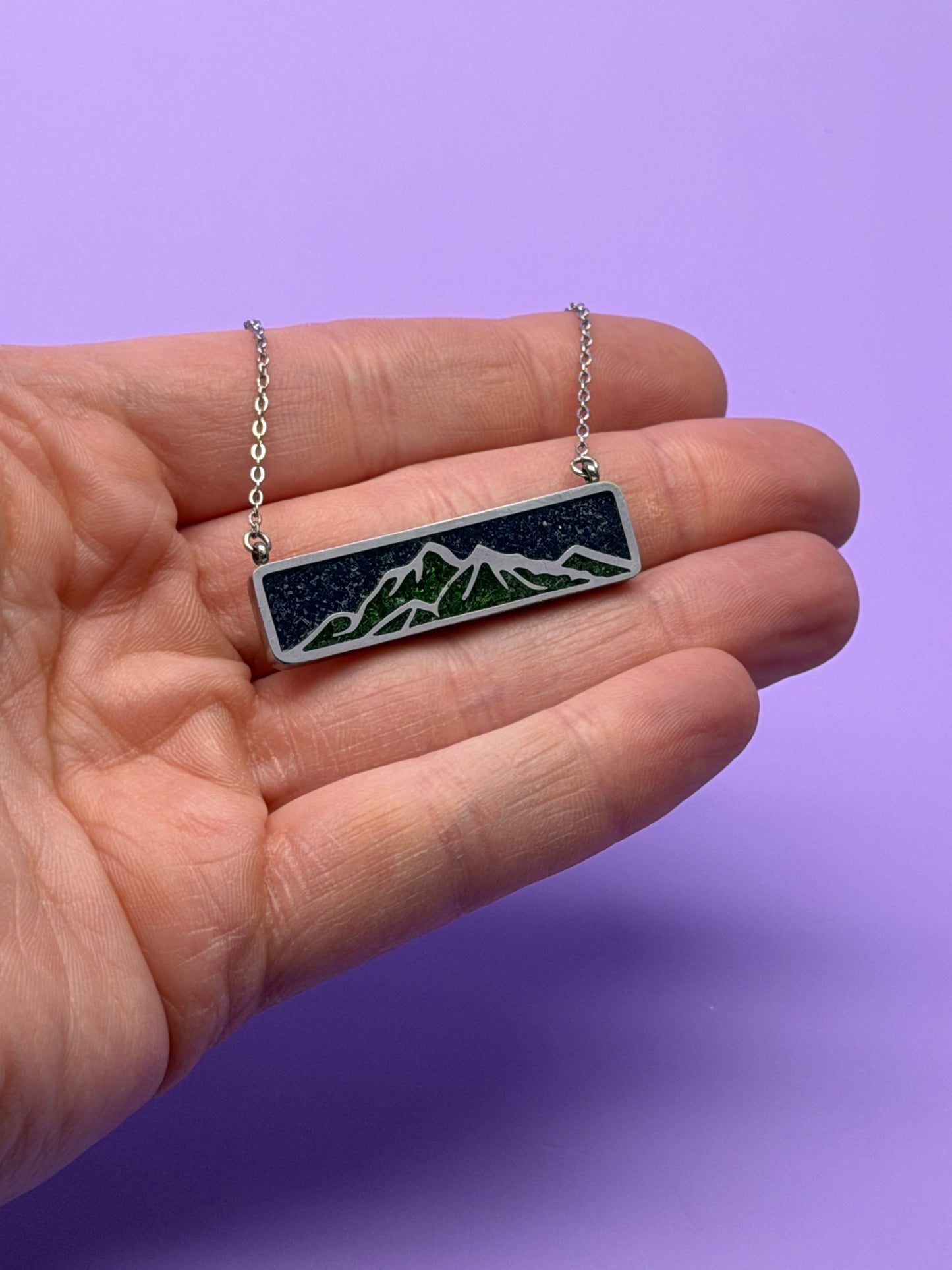 Inlaid Mountainscape with Green & Blue Goldstone & Diamond Dust