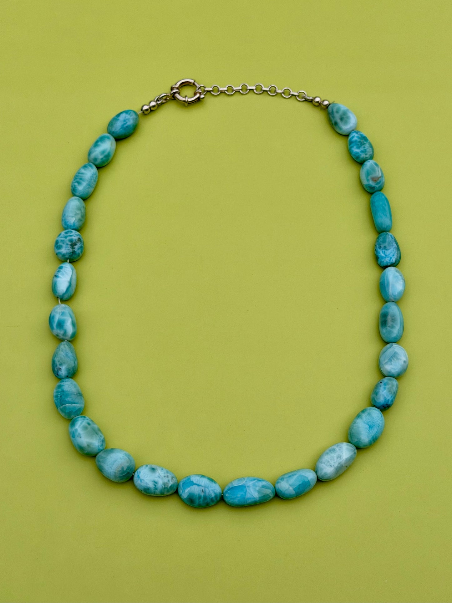 Grade AAA Gemmy Larimar Sterling Silver Toggle Necklace