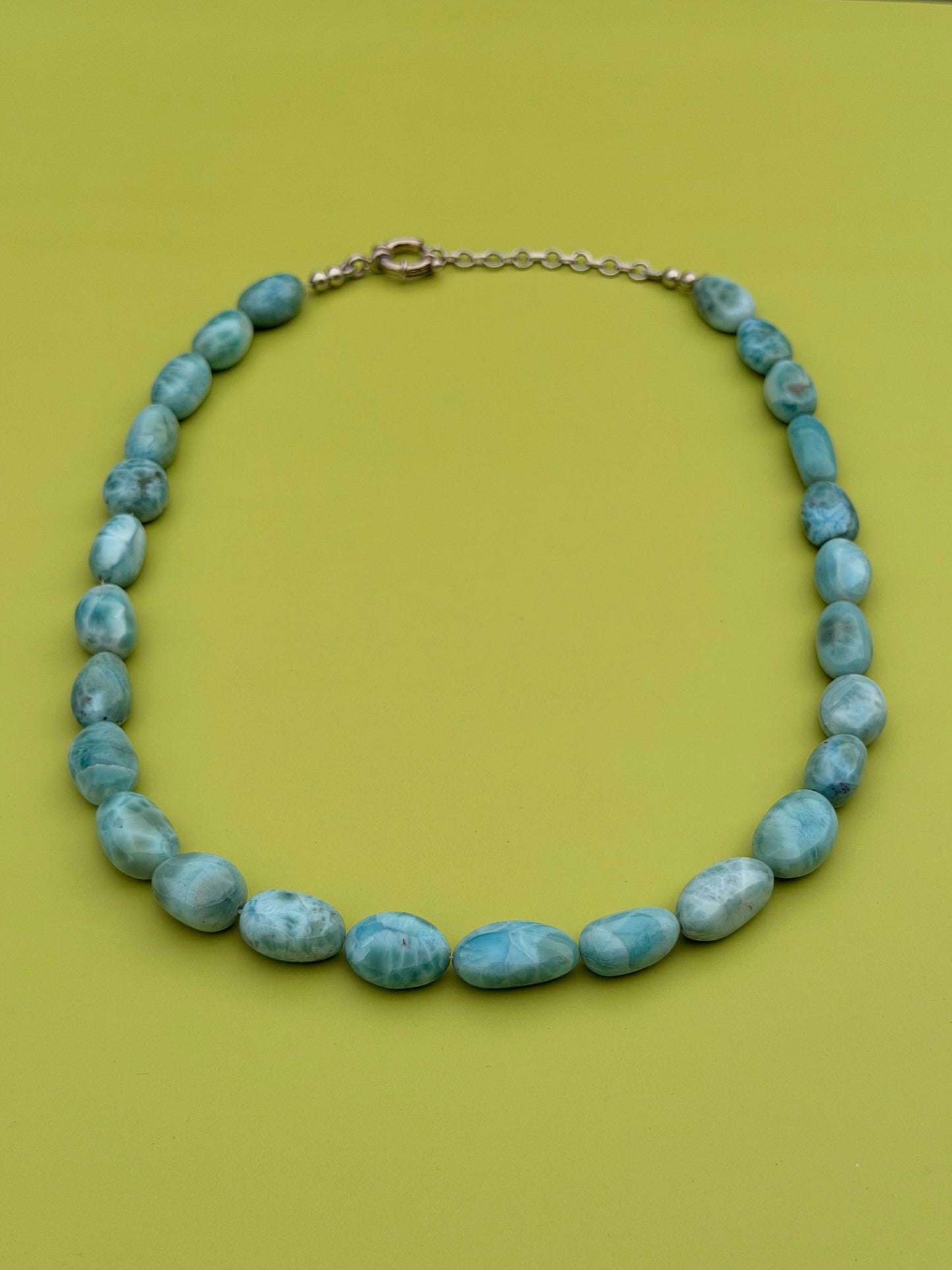 Grade AAA Gemmy Larimar Sterling Silver Toggle Necklace