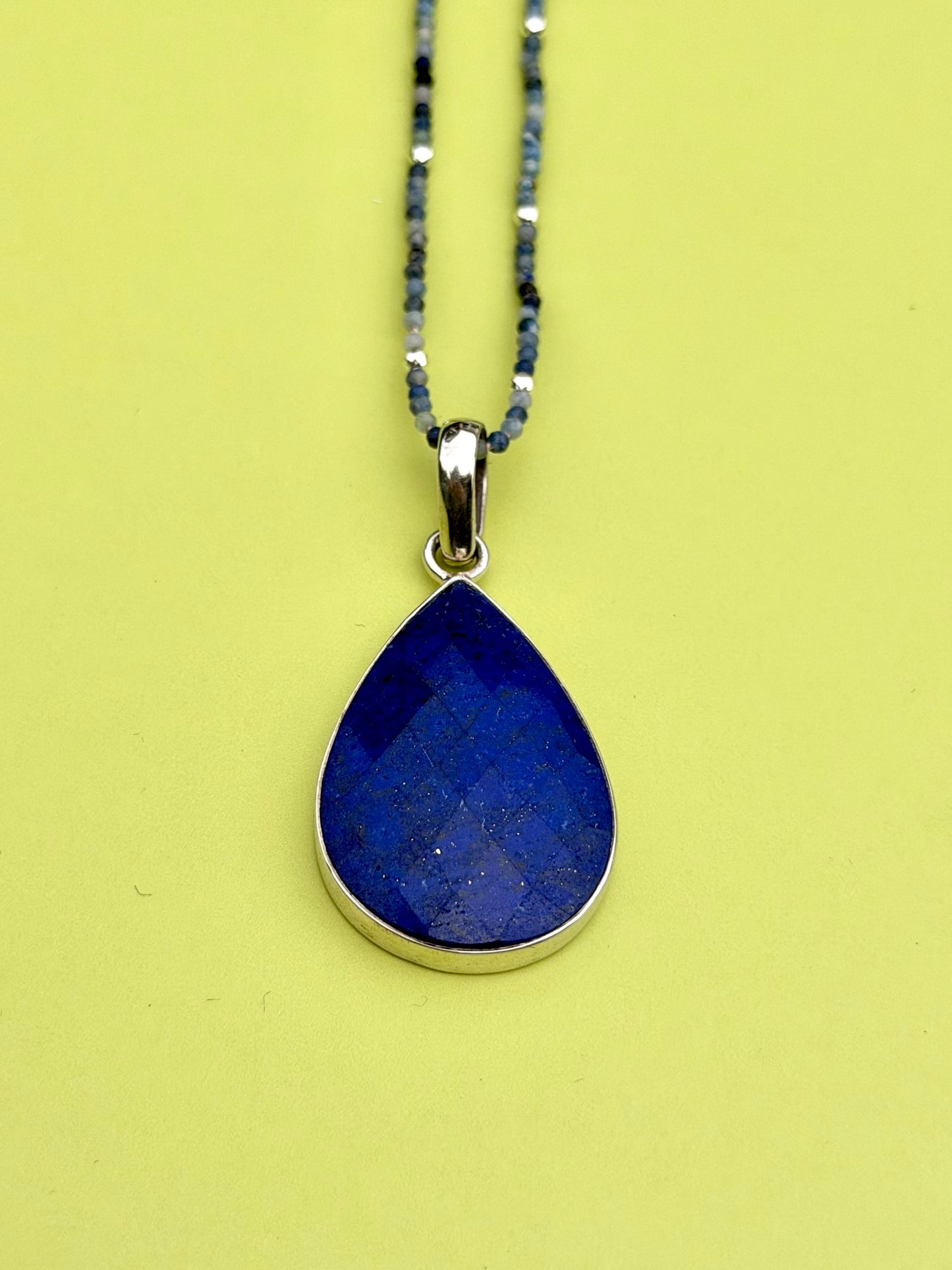 Vintage Lapis Pendant On Faceted Lapis Strand