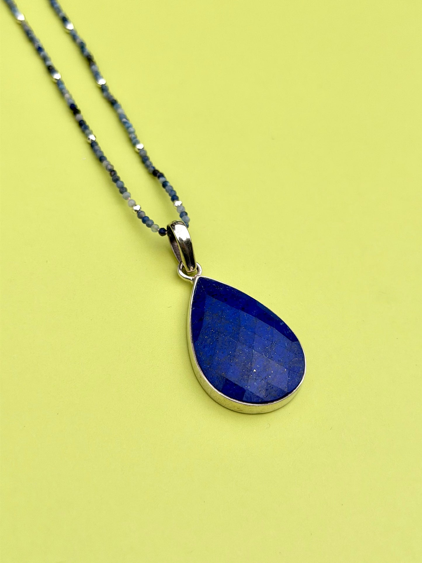 Vintage Lapis Pendant On Faceted Lapis Strand