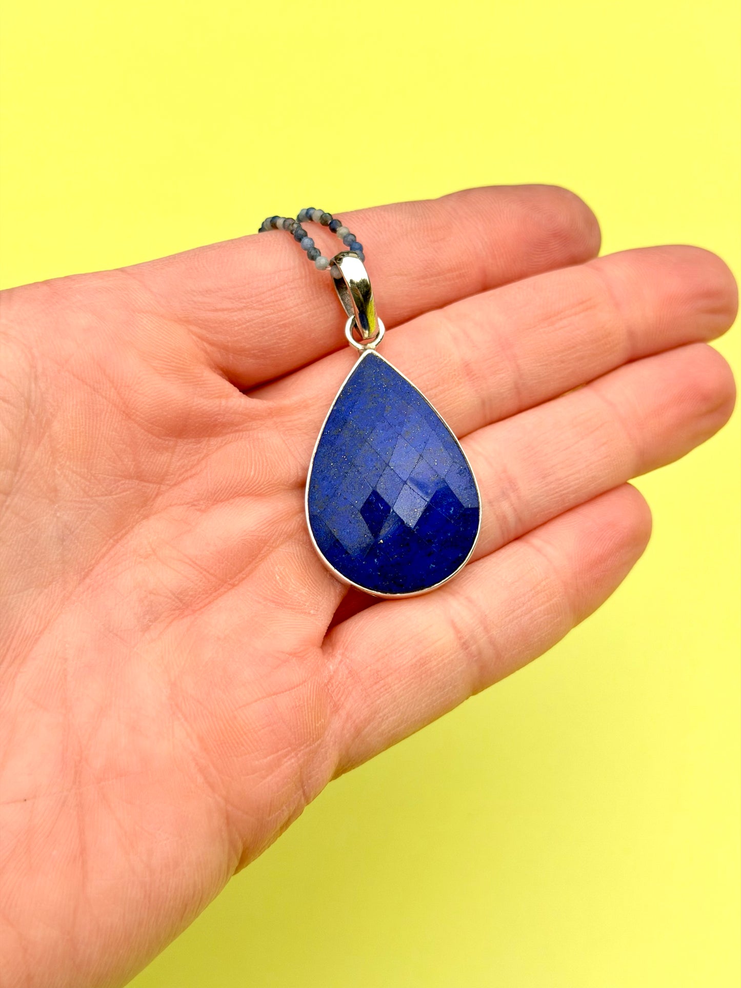 Vintage Lapis Pendant On Faceted Lapis Strand