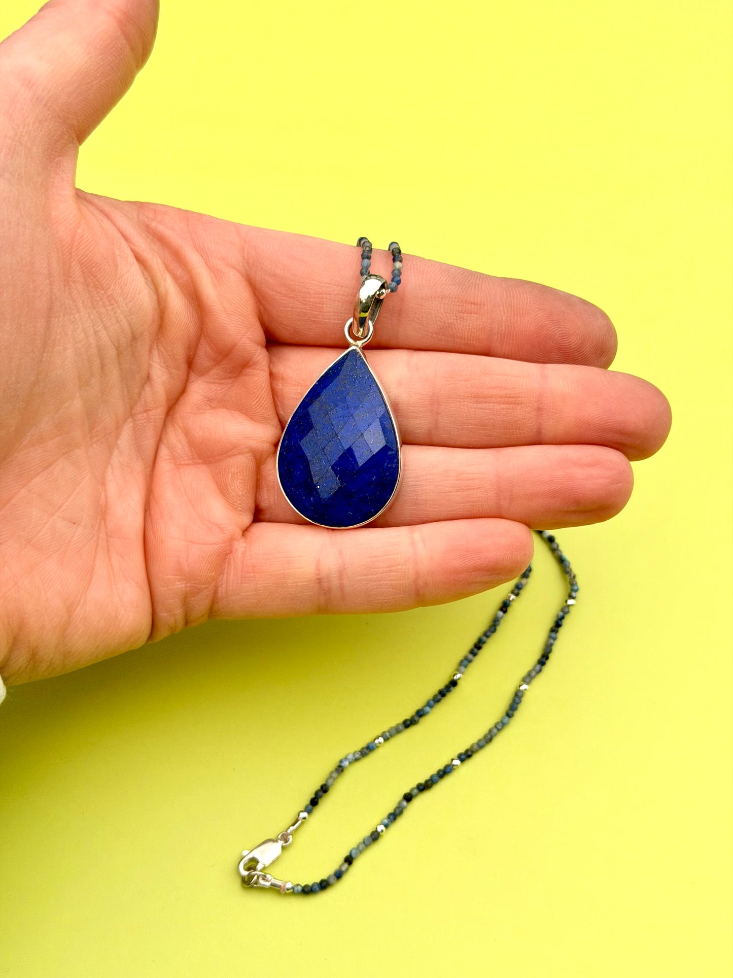 Vintage Lapis Pendant On Faceted Lapis Strand