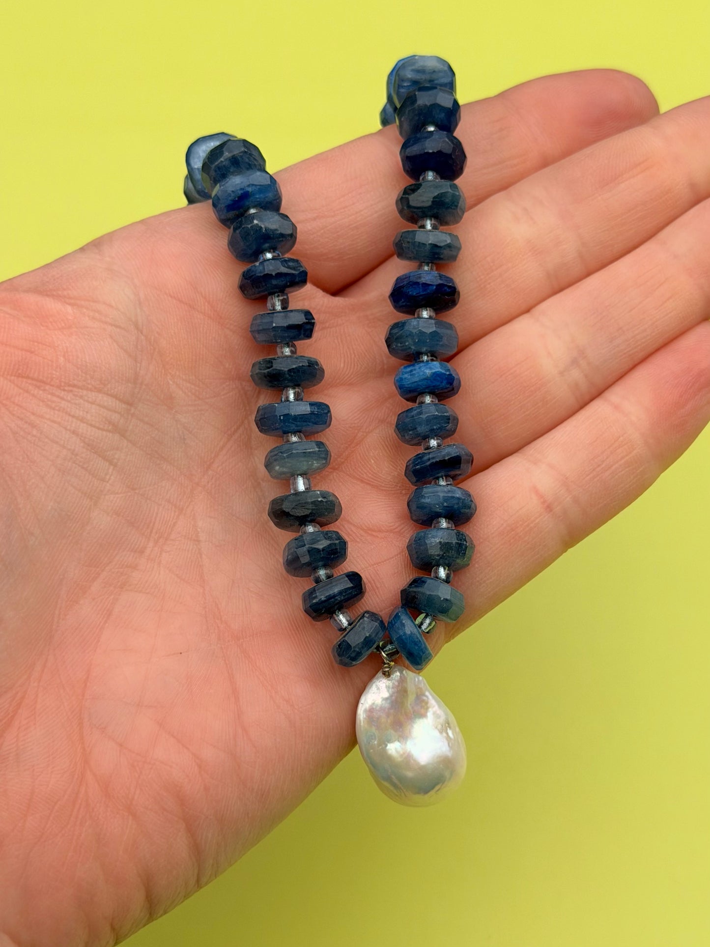 Faceted Blue Kyanite & Baroque Pearl Necklace
