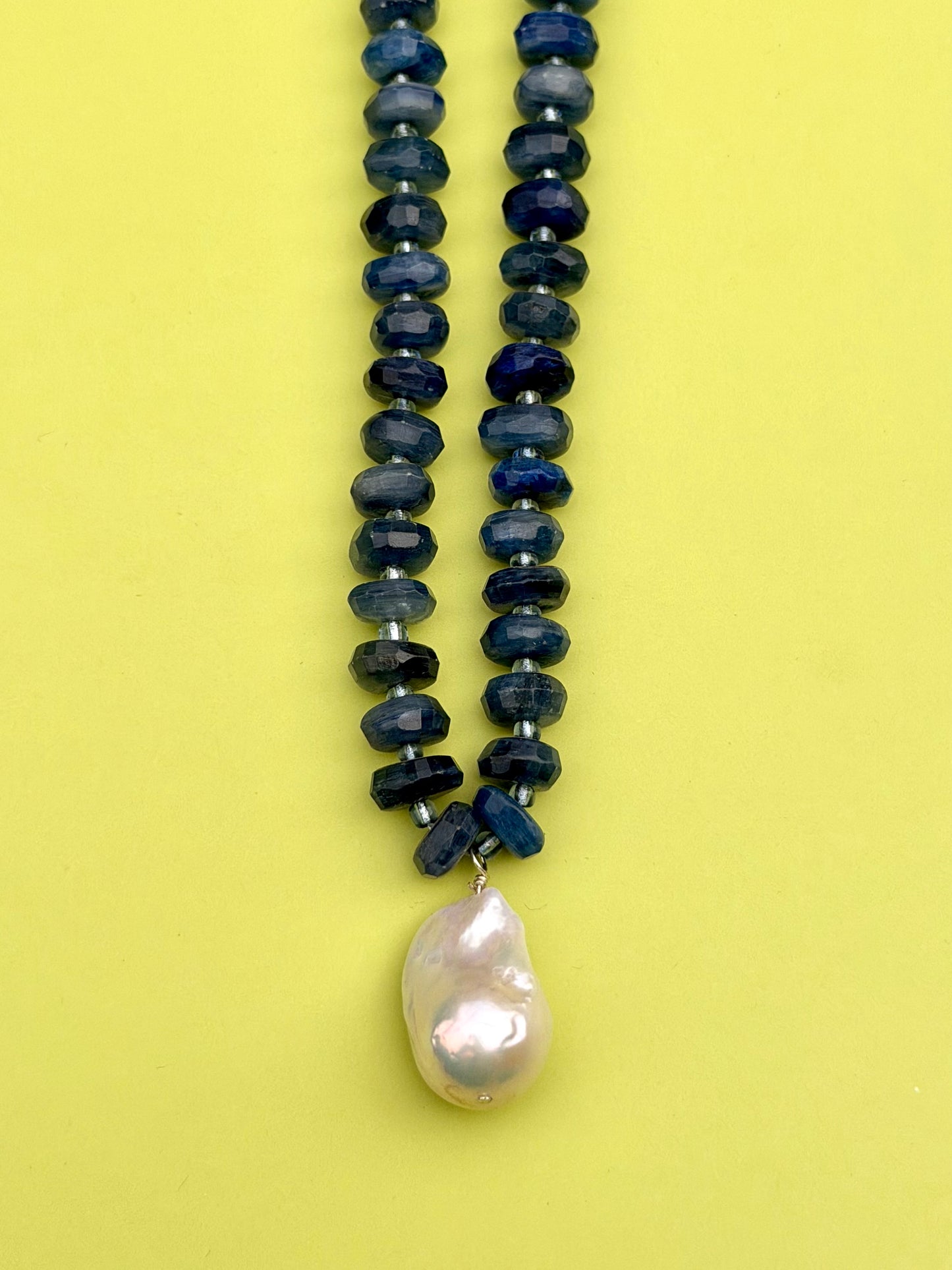 Faceted Blue Kyanite & Baroque Pearl Necklace