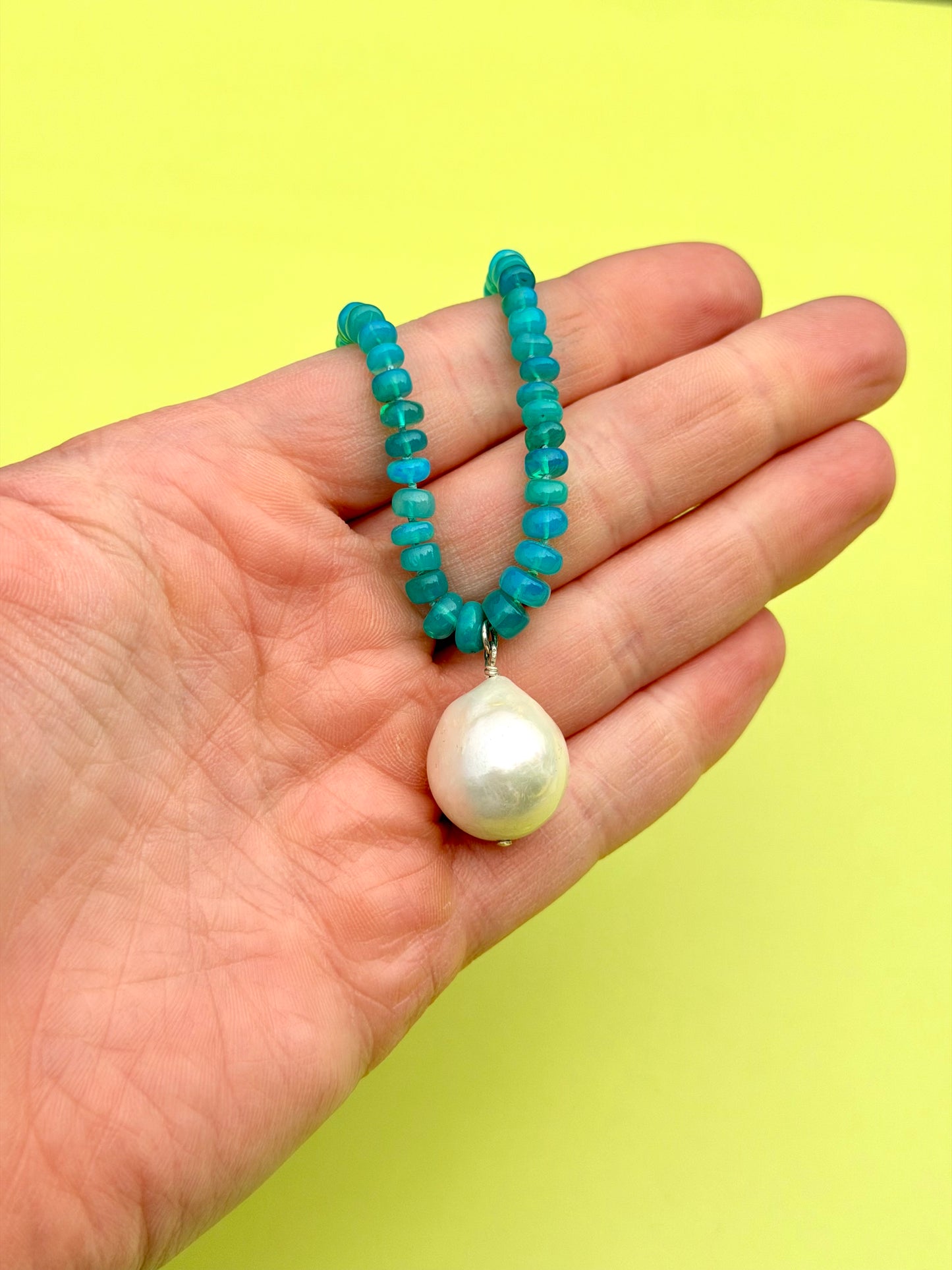 Paraiiba Blue Opal & Baroque Pearl Necklace
