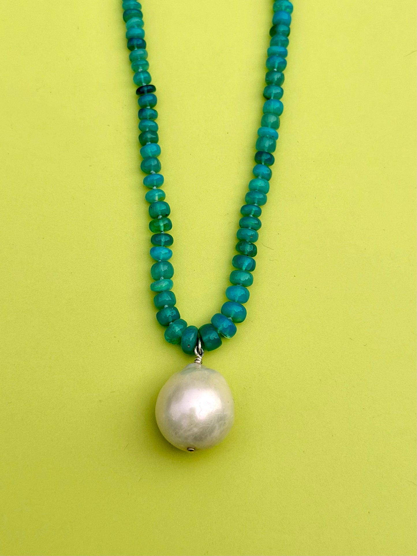 Paraiiba Blue Opal & Baroque Pearl Necklace