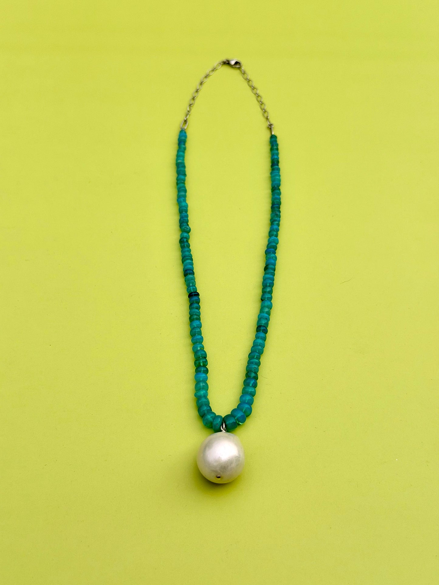 Paraiiba Blue Opal & Baroque Pearl Necklace