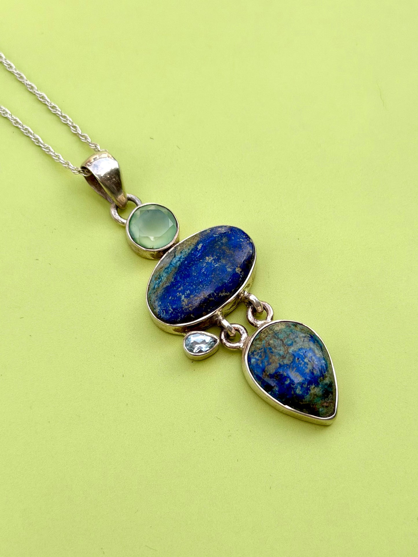 Prehnite, Lapis, & Blue Topaz Multistone Necklace