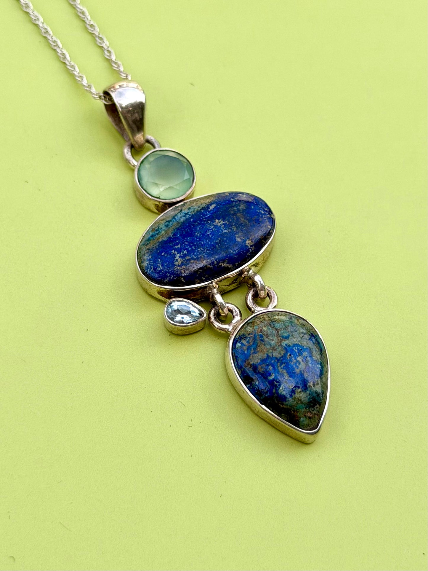 Prehnite, Lapis, & Blue Topaz Multistone Necklace