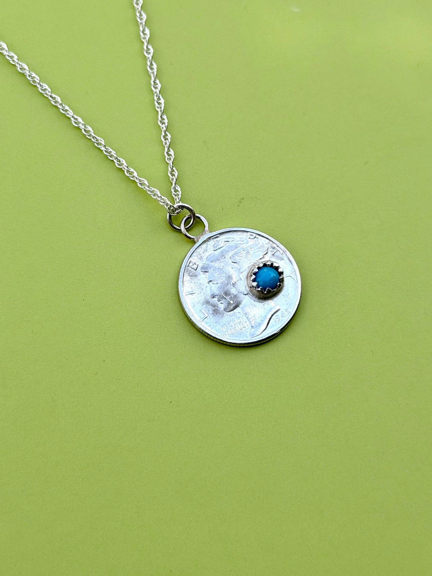 Turquoise Mercury Dime Necklace