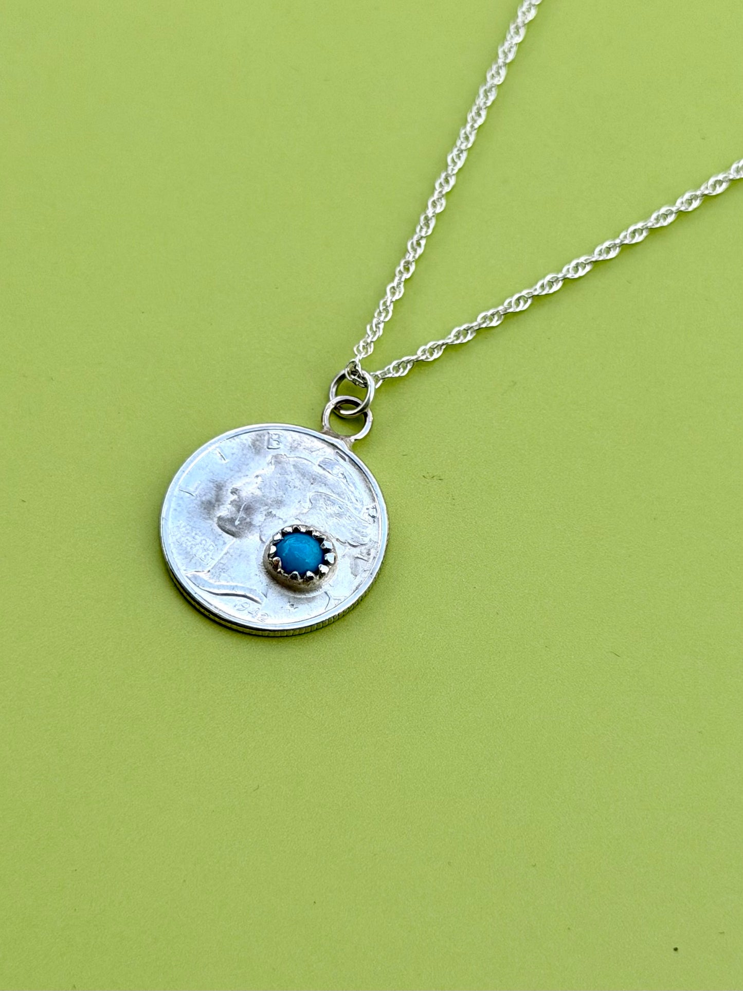 Turquoise Mercury Dime Necklace