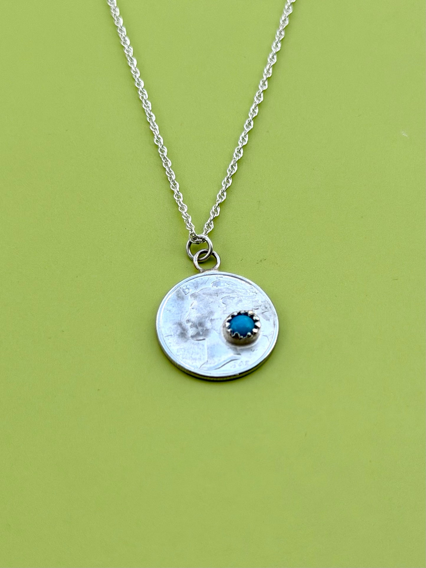 Turquoise Mercury Dime Necklace