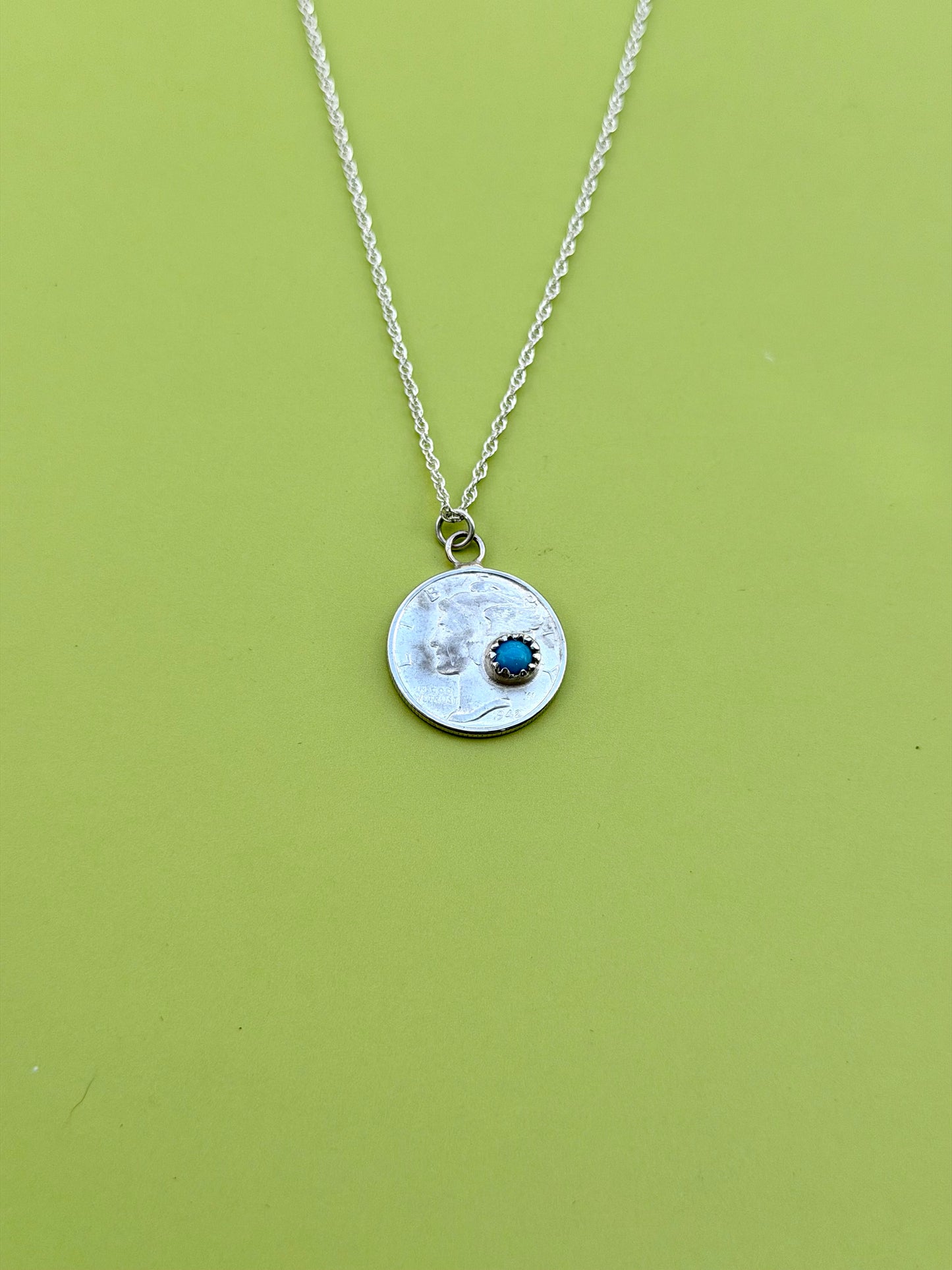 Turquoise Mercury Dime Necklace