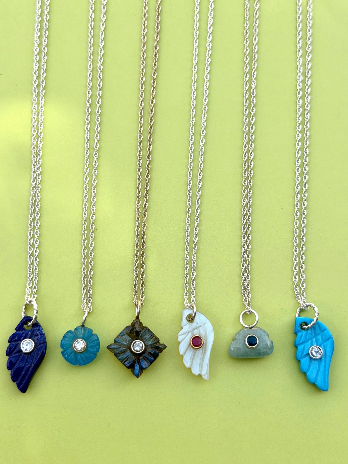 Carved Gemstone Necklace in Sterling Silver