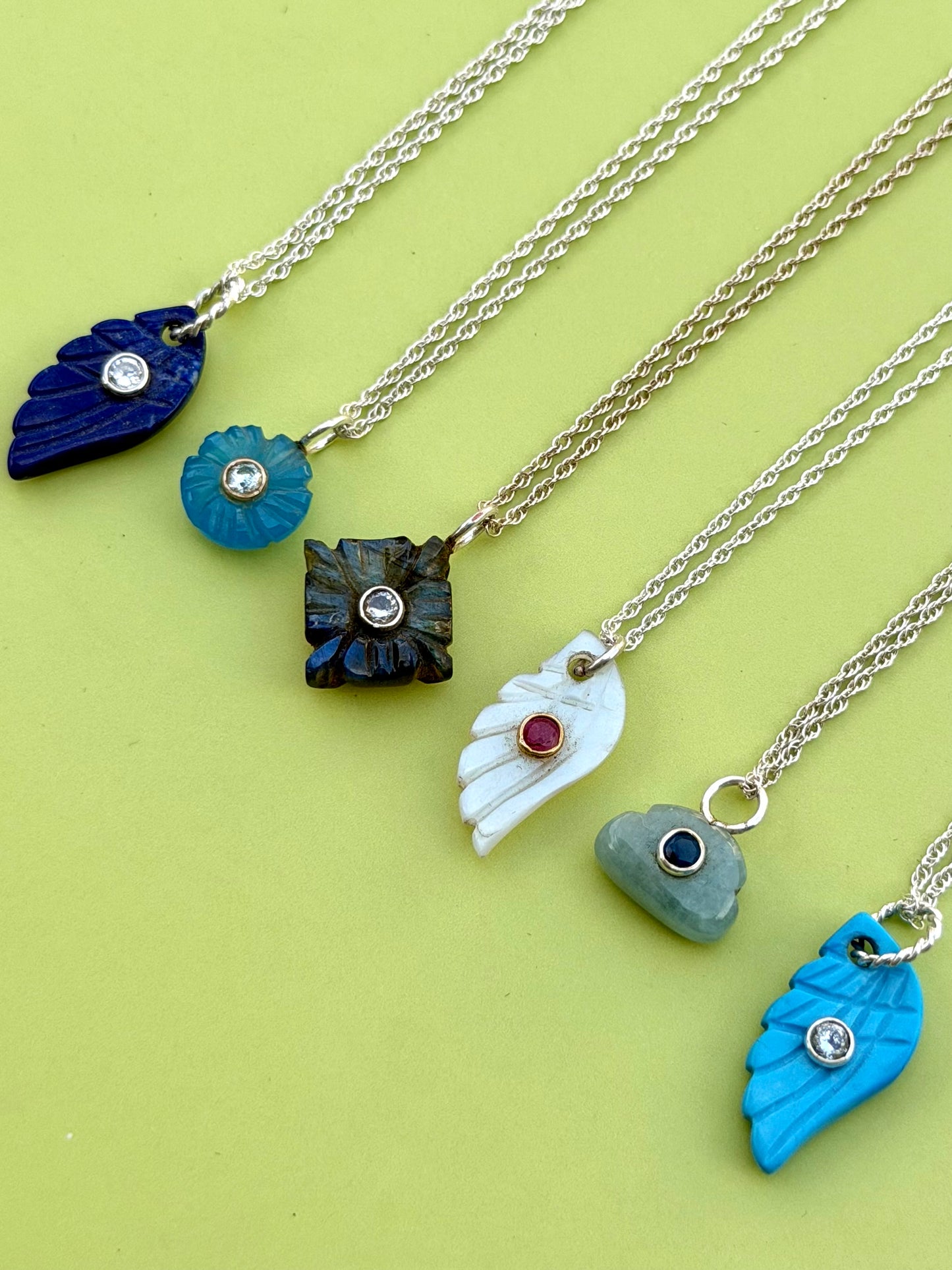 Carved Gemstone Necklace in Sterling Silver