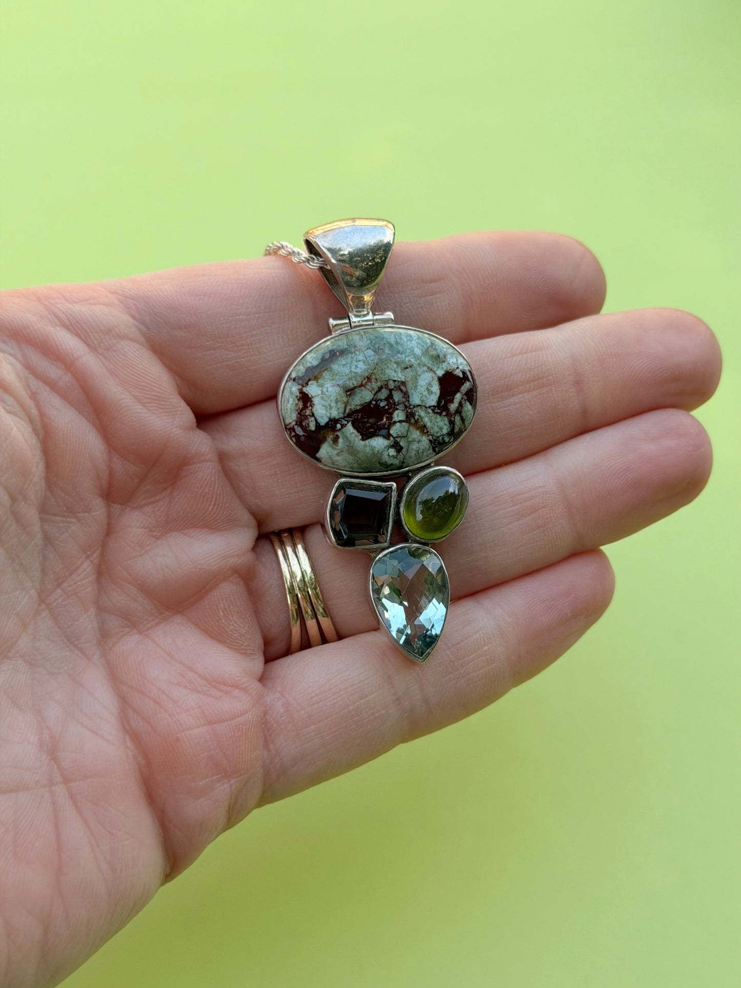 Rainforest Jasper, Green Amethyst, Smokey Quartz & Green Tourmaline Multistone Necklace