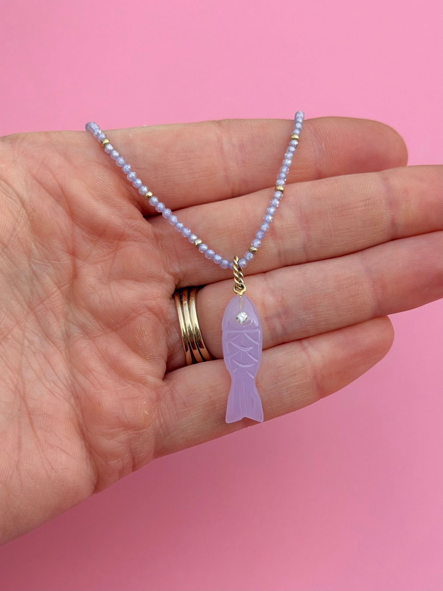 Carved Gemstone Fish Necklace