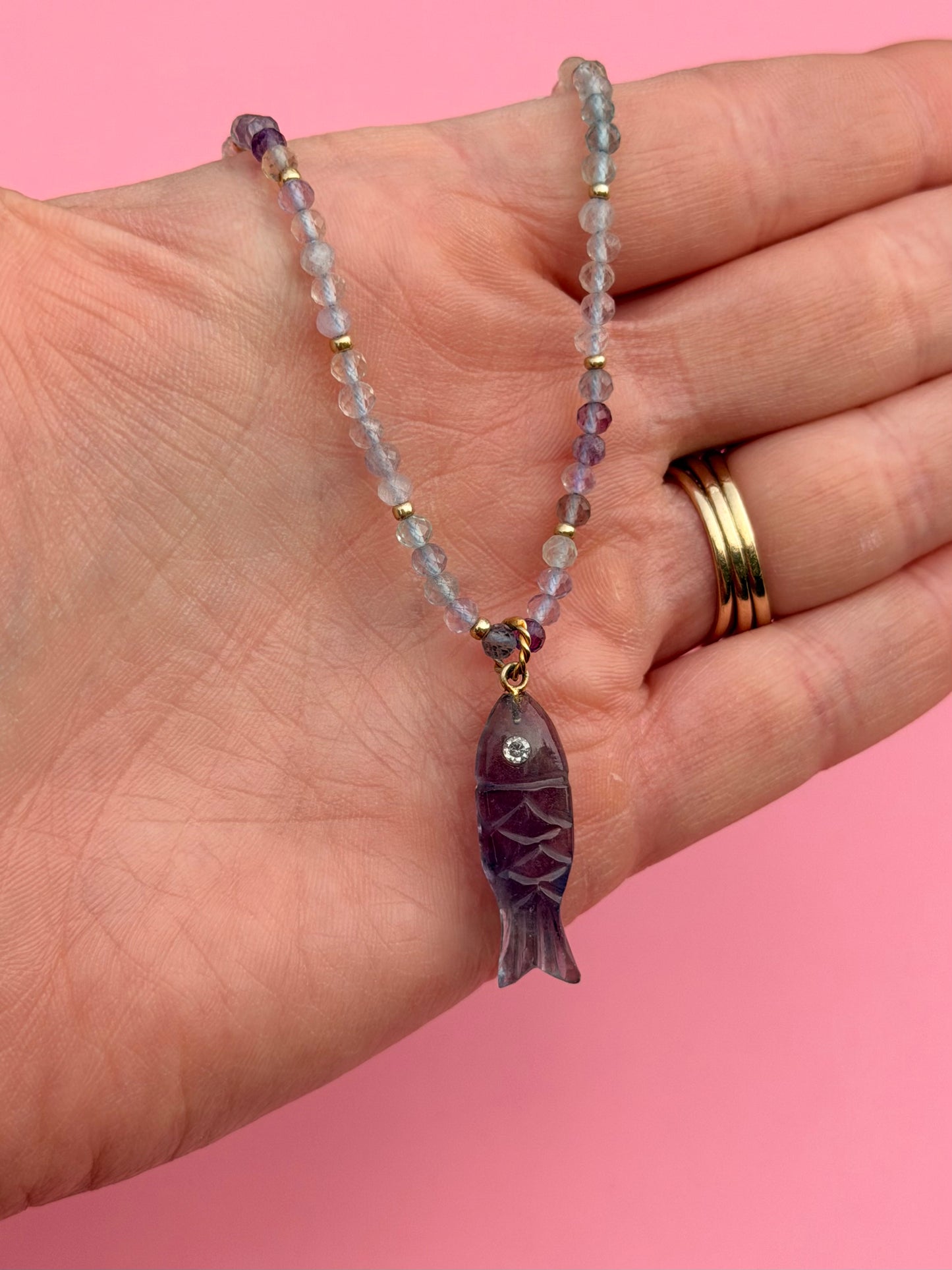 Carved Gemstone Fish Necklace