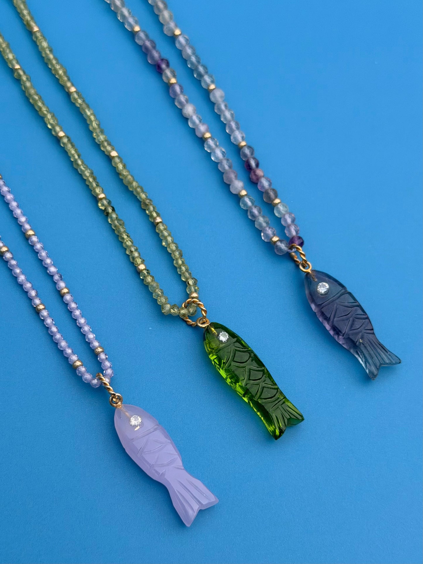 Carved Gemstone Fish Necklace