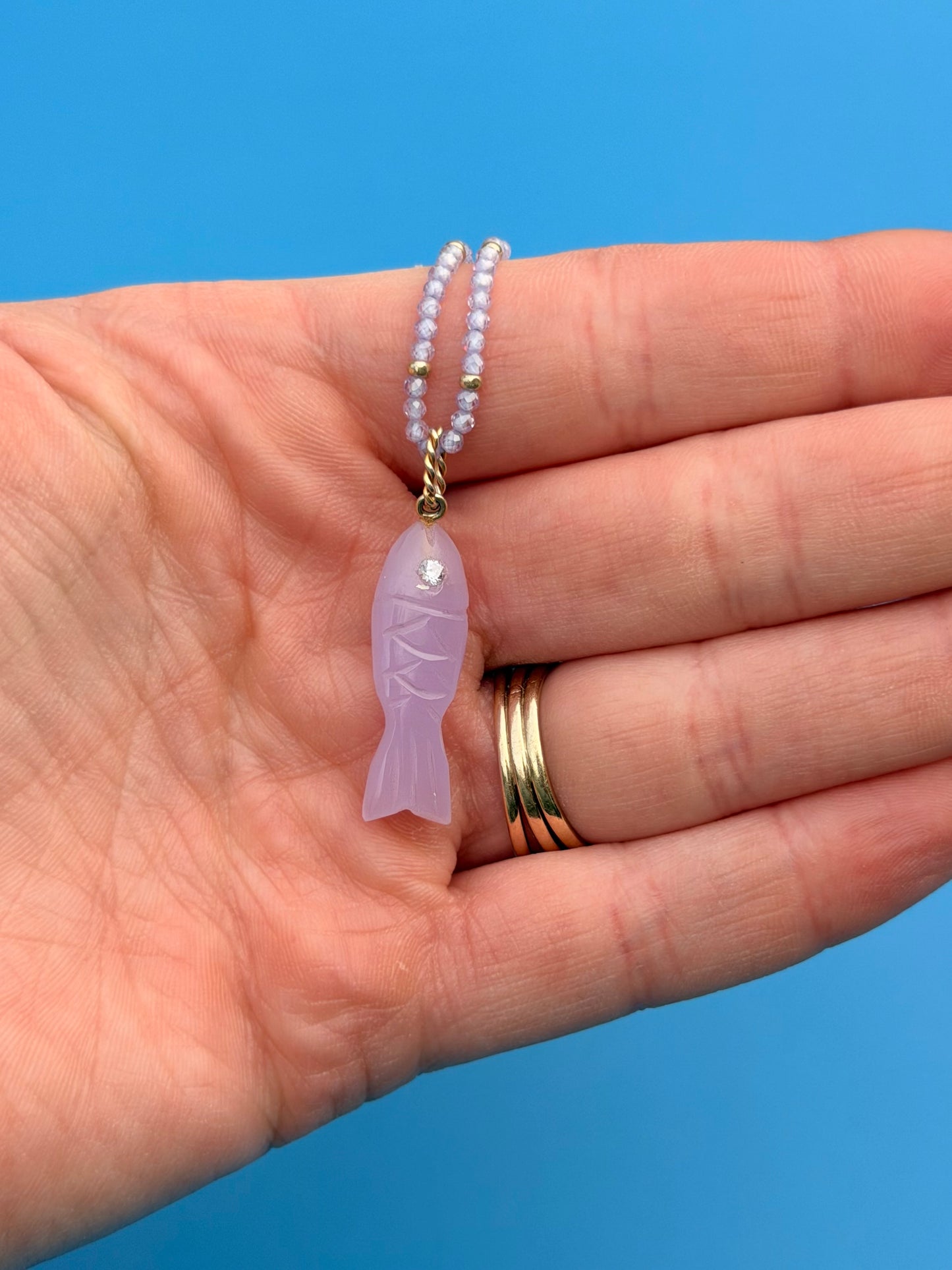 Carved Gemstone Fish Necklace