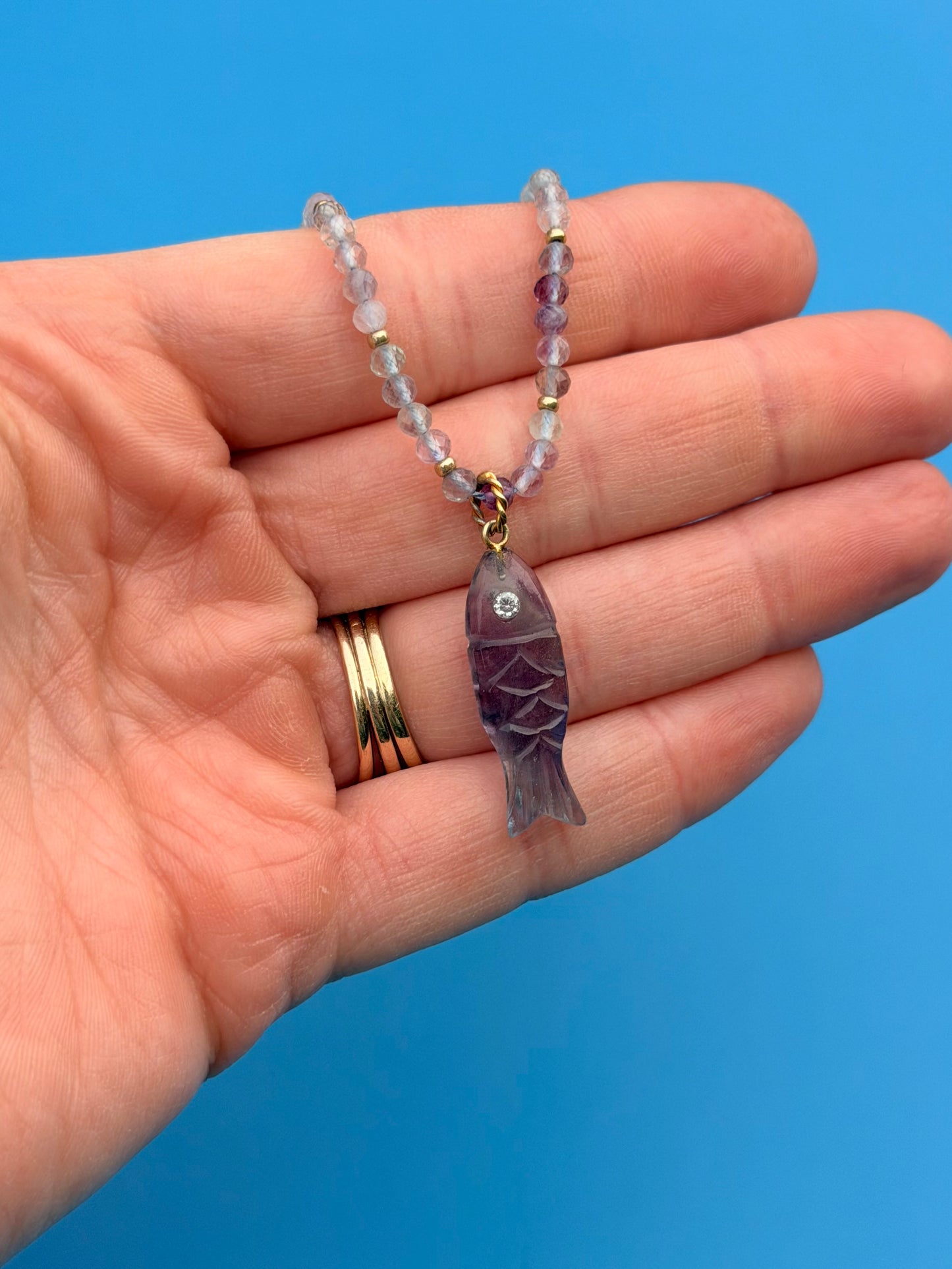 Carved Gemstone Fish Necklace