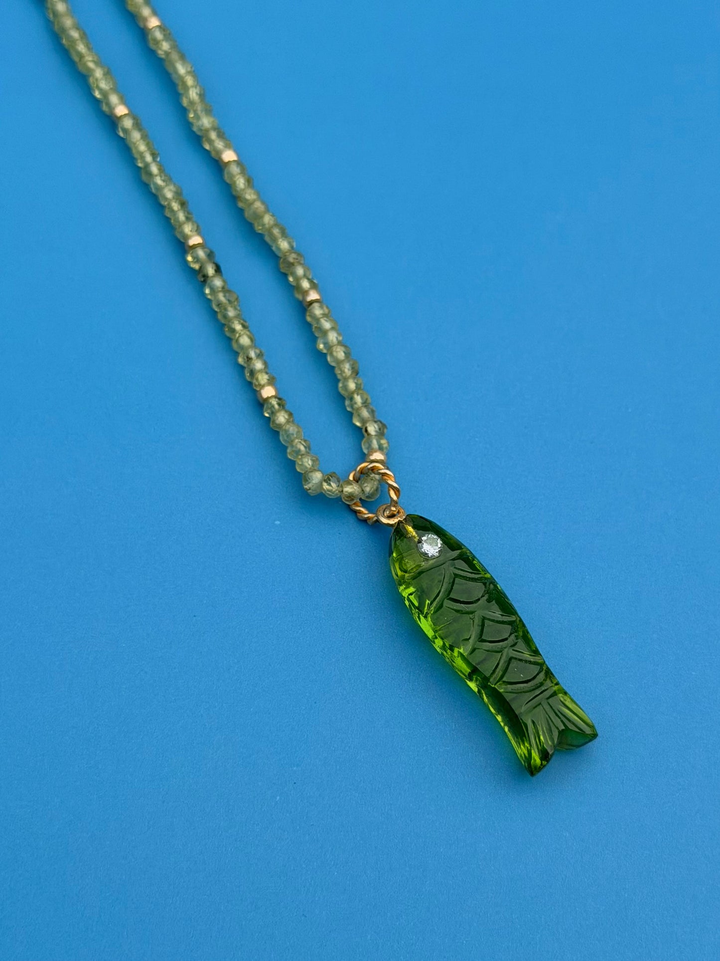 Carved Gemstone Fish Necklace