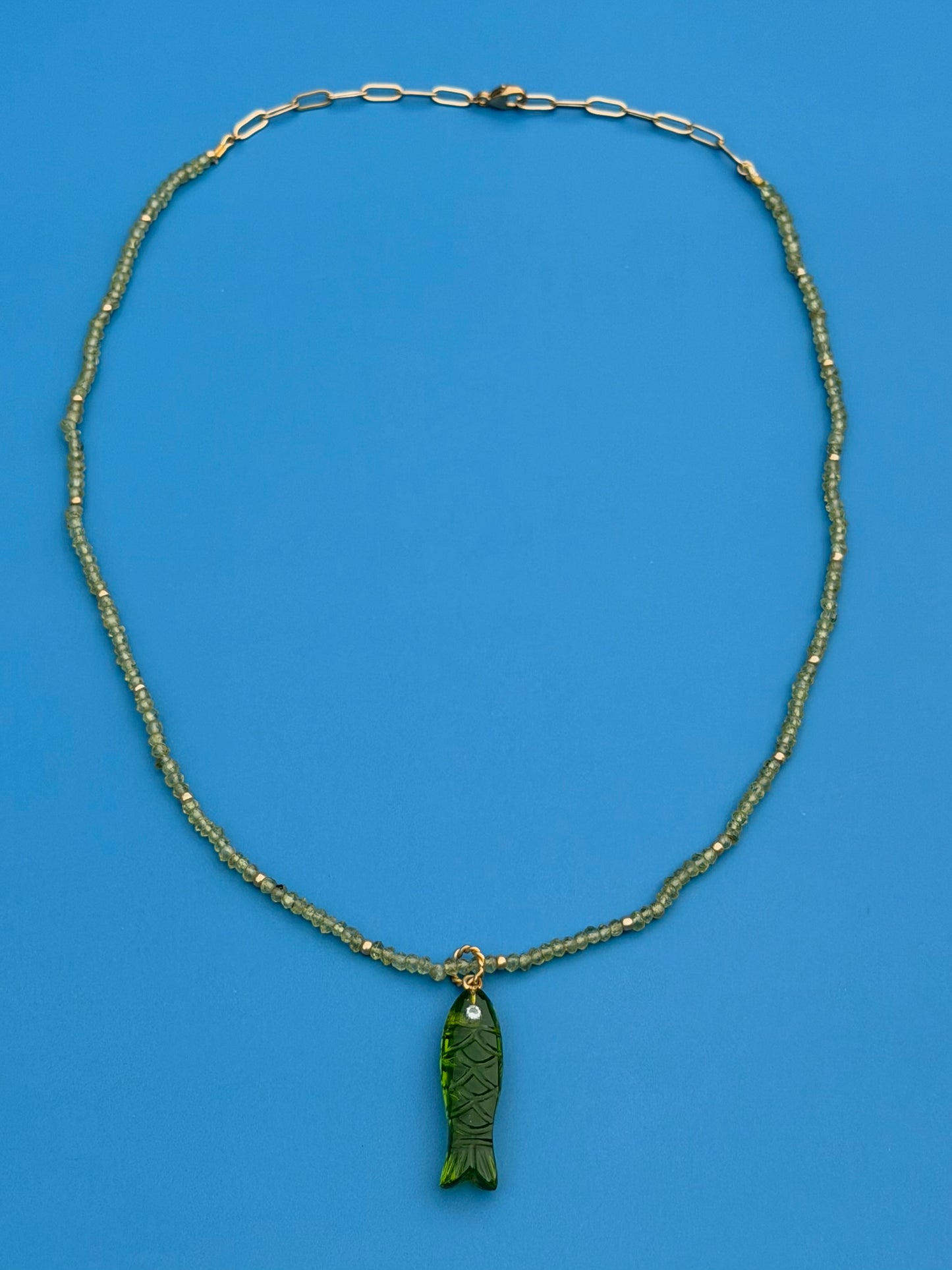Carved Gemstone Fish Necklace