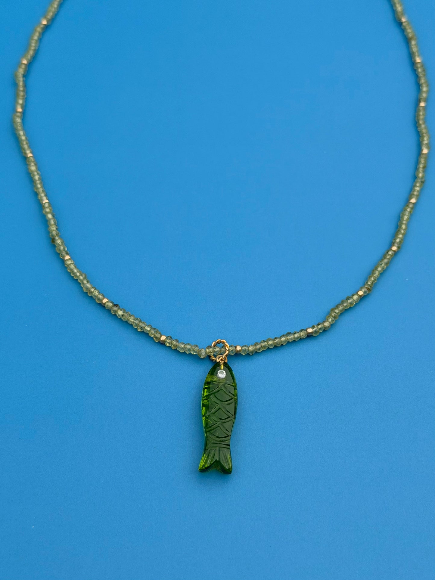 Carved Gemstone Fish Necklace