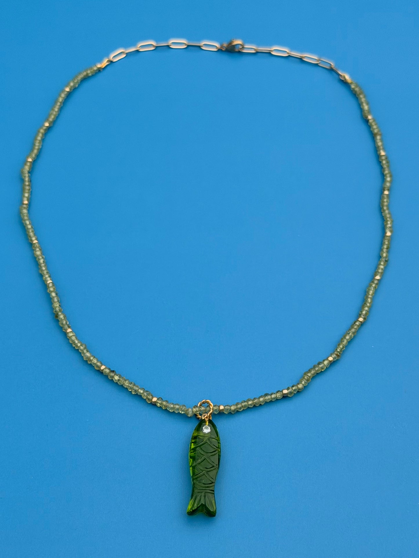 Carved Gemstone Fish Necklace