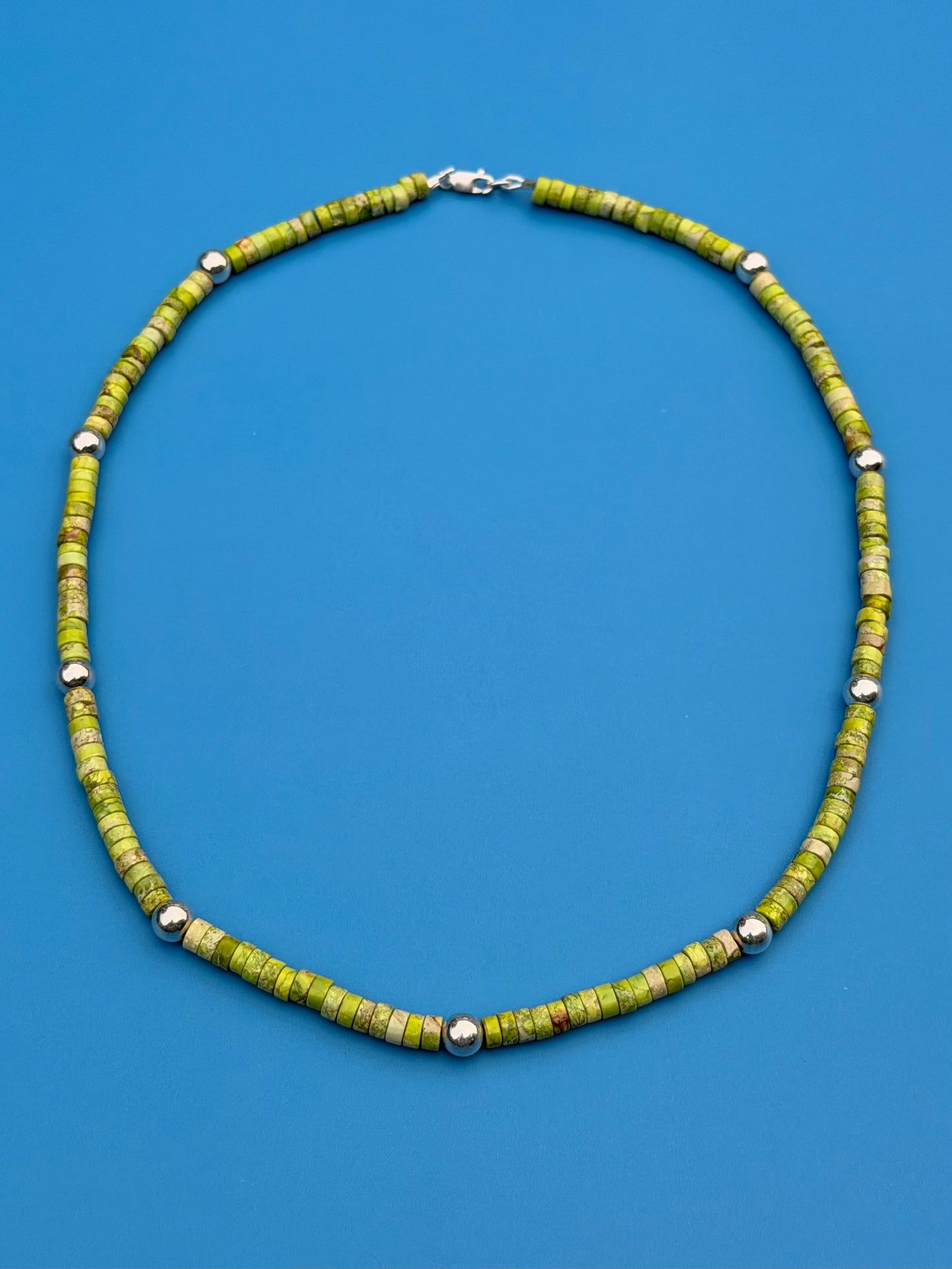 Green Mojave Turquoise Heishi & Sterling Silver Strand