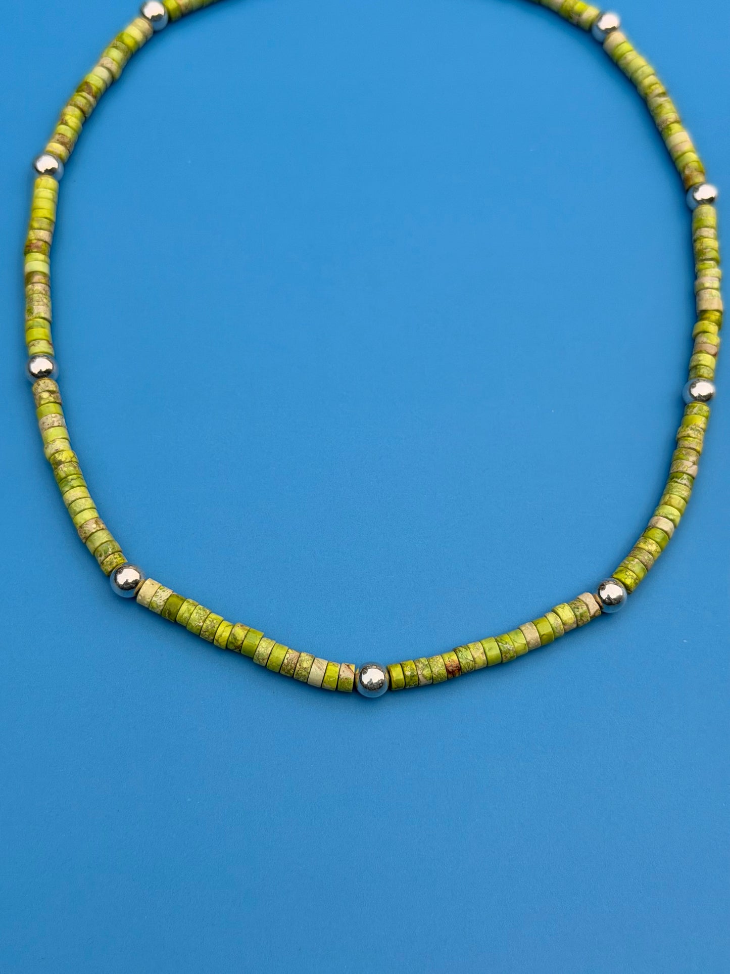 Green Mojave Turquoise Heishi & Sterling Silver Strand