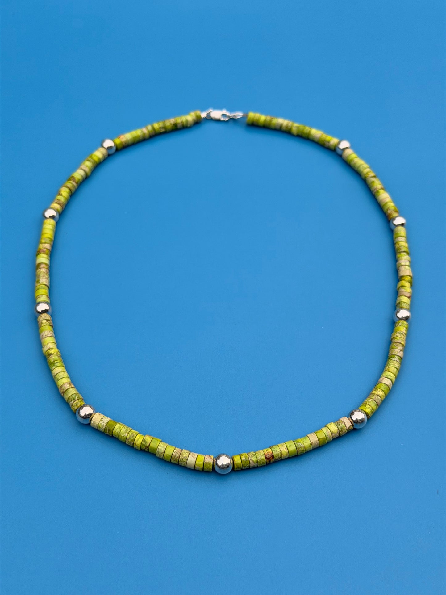 Green Mojave Turquoise Heishi & Sterling Silver Strand