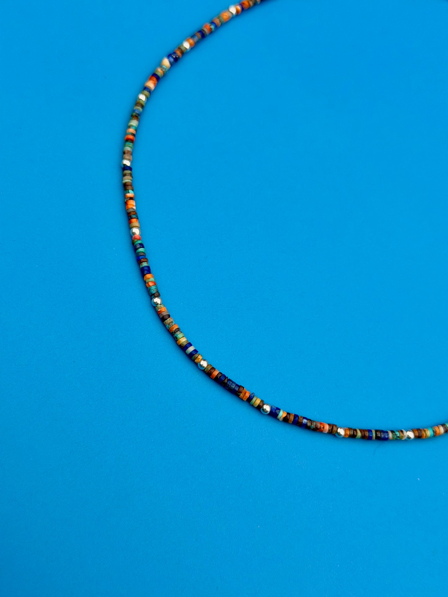 Lapis, Spiny Oyster, Turquoise & Sterling Silver Strand