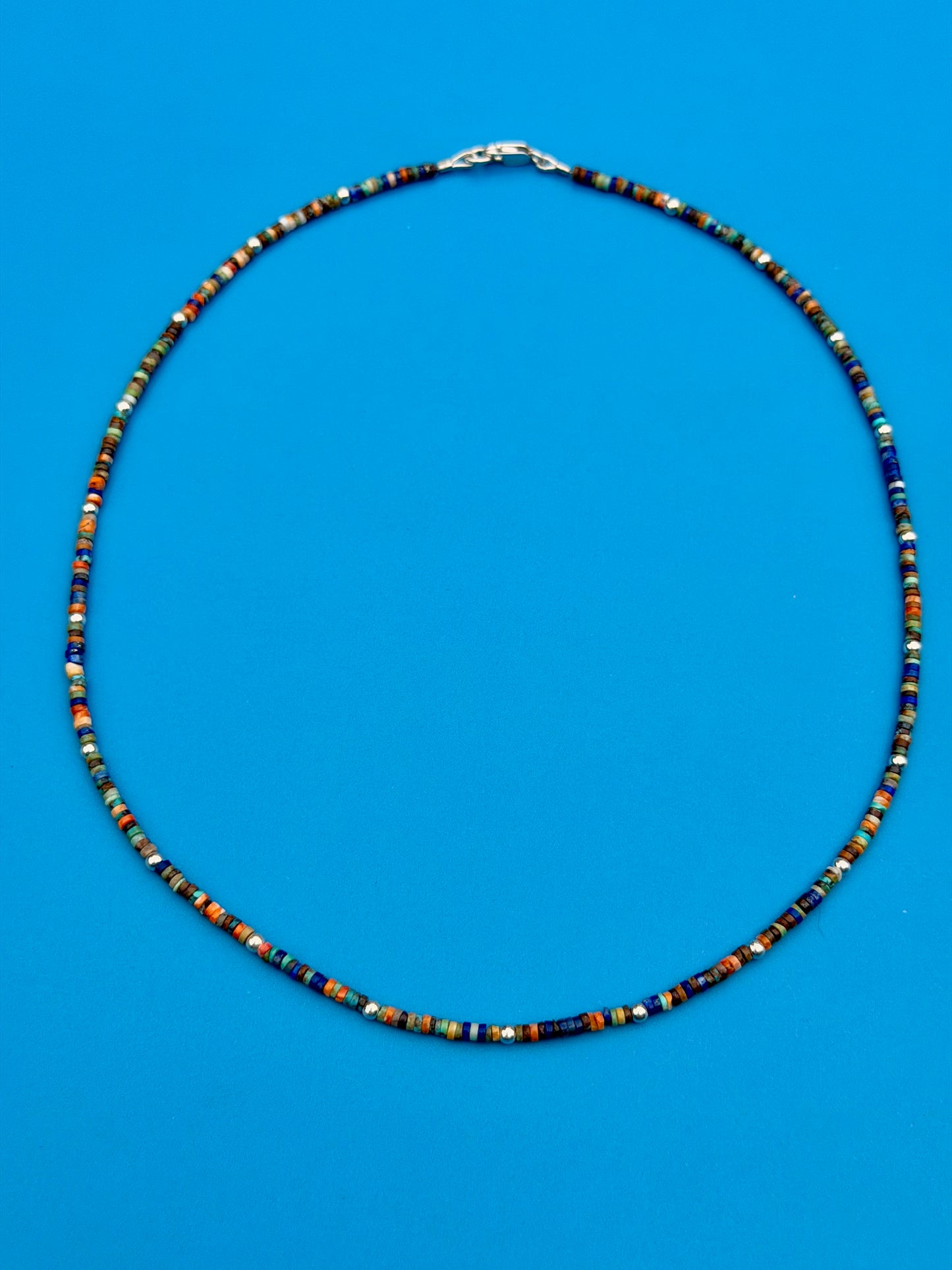 Lapis, Spiny Oyster, Turquoise & Sterling Silver Strand