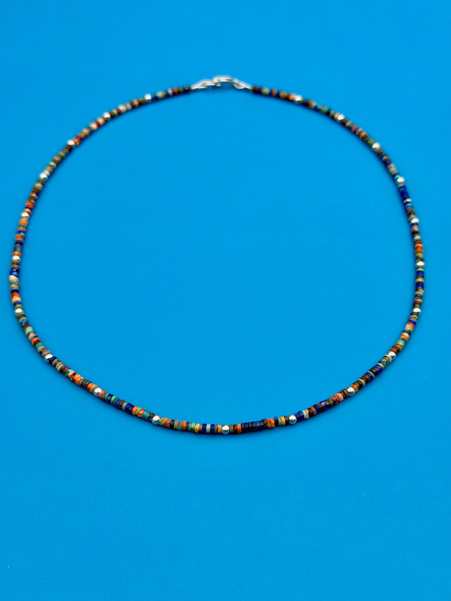 Lapis, Spiny Oyster, Turquoise & Sterling Silver Strand
