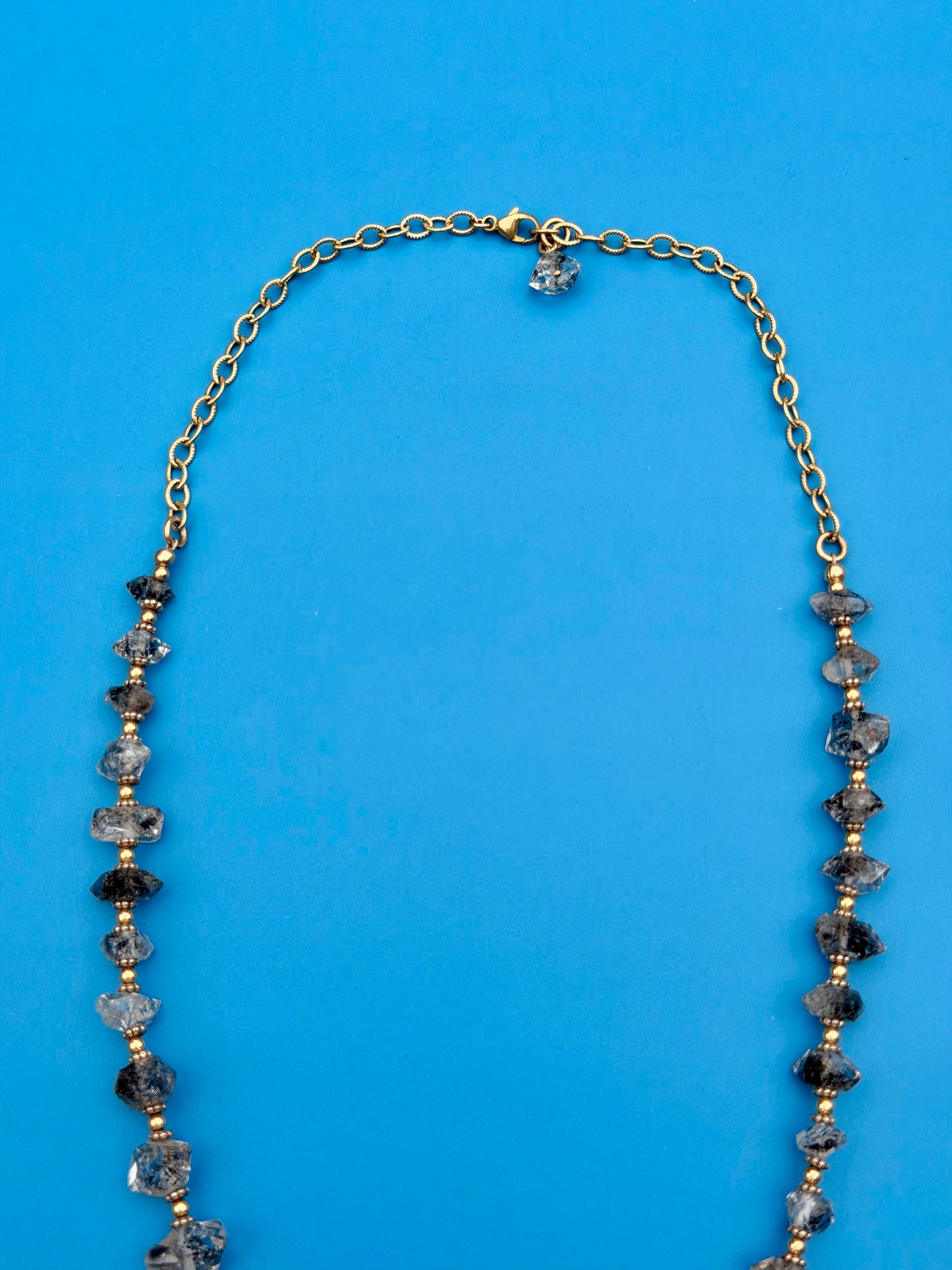 Goldfilled Salt & Pepper Chunky Herkimer Diamond Strand With Sterling Silver Herkimer Diamond Pendant