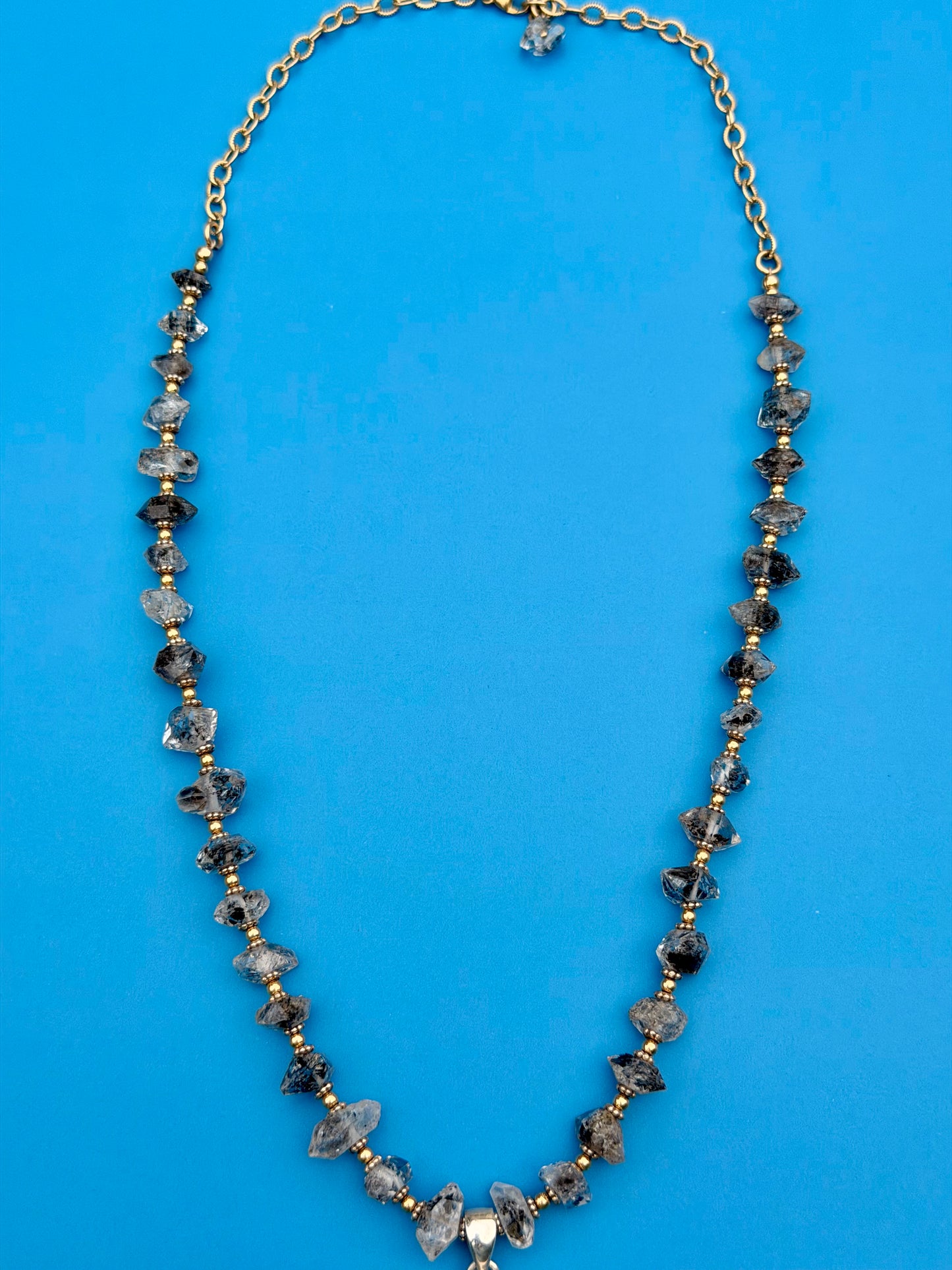 Goldfilled Salt & Pepper Chunky Herkimer Diamond Strand With Sterling Silver Herkimer Diamond Pendant