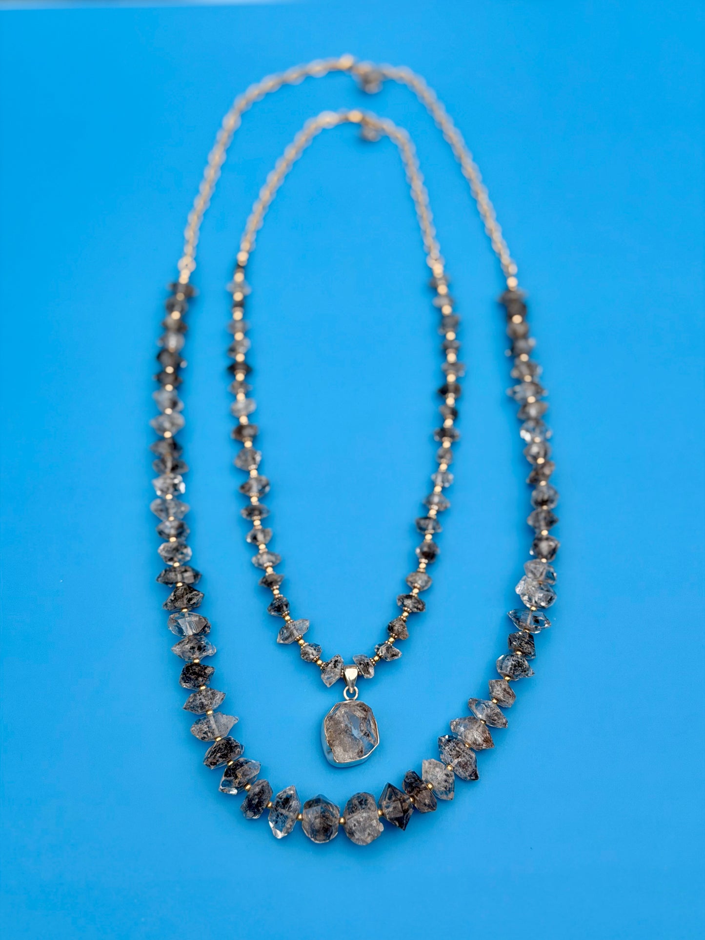 Goldfilled Salt & Pepper Chunky Herkimer Diamond Necklace